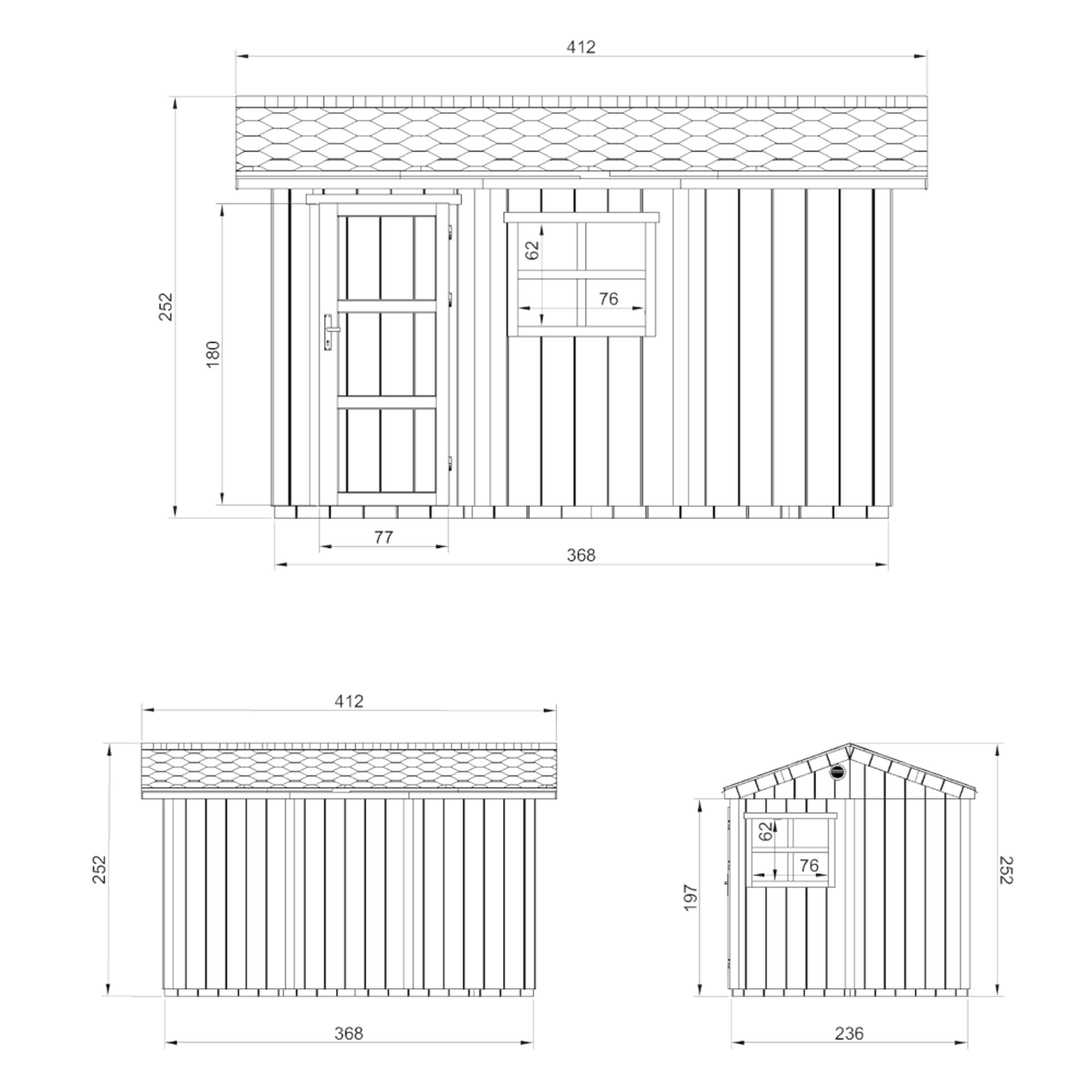 Voir la diapositive 4 : TIMBELA Abri de Jardin Qualité Premium 8,68m² H252x250x412 cm Avec un sol et des bardeaux bitumineux M914