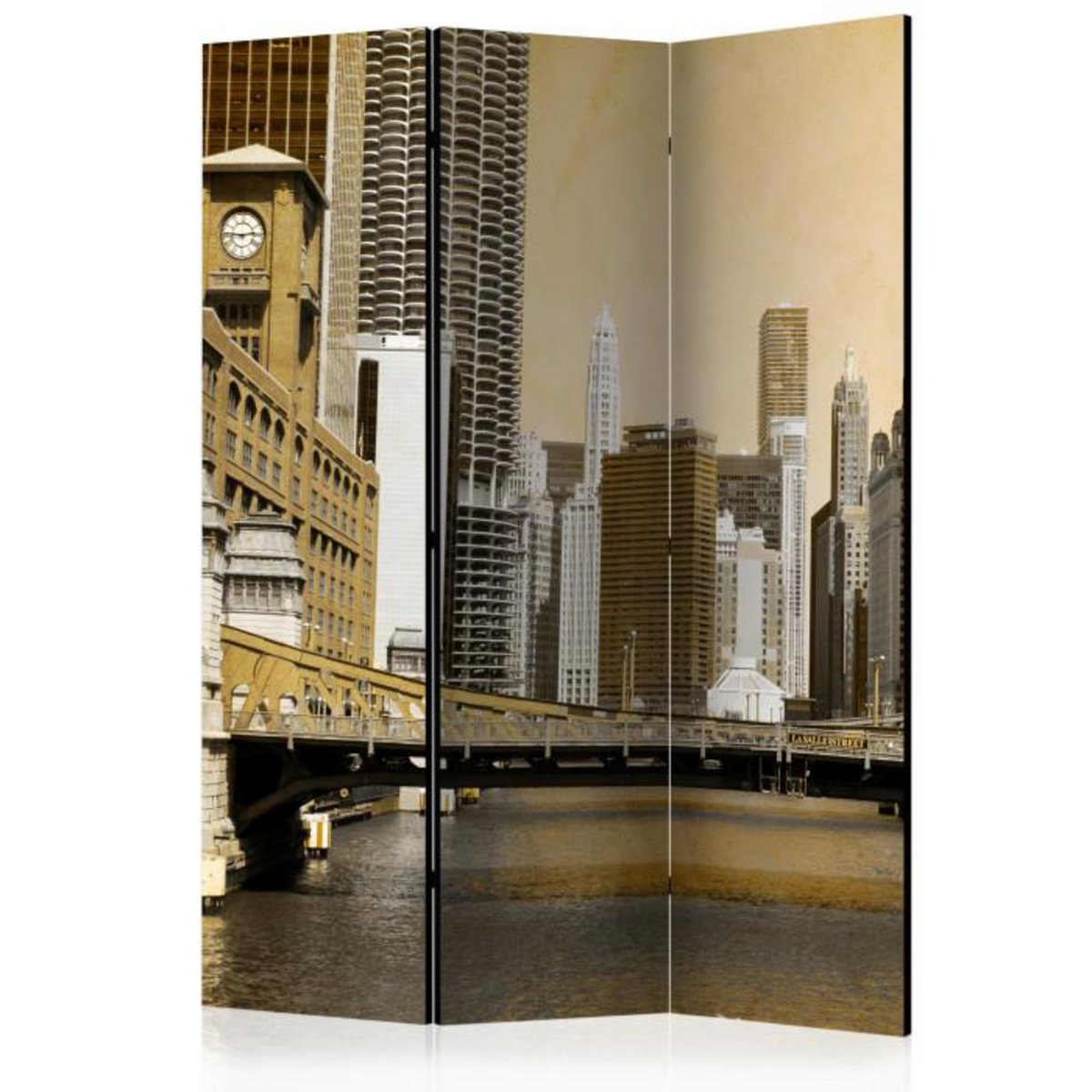 Paris Prix Paravent 3 Volets  Chicago's Bridge Vintage Effect  135x172cm