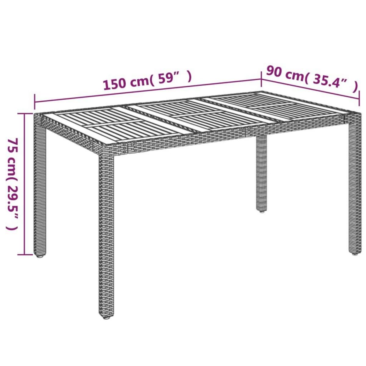 VIDAXL Table de jardin dessus en bois Gris 150x90x75 cm Resine tressee