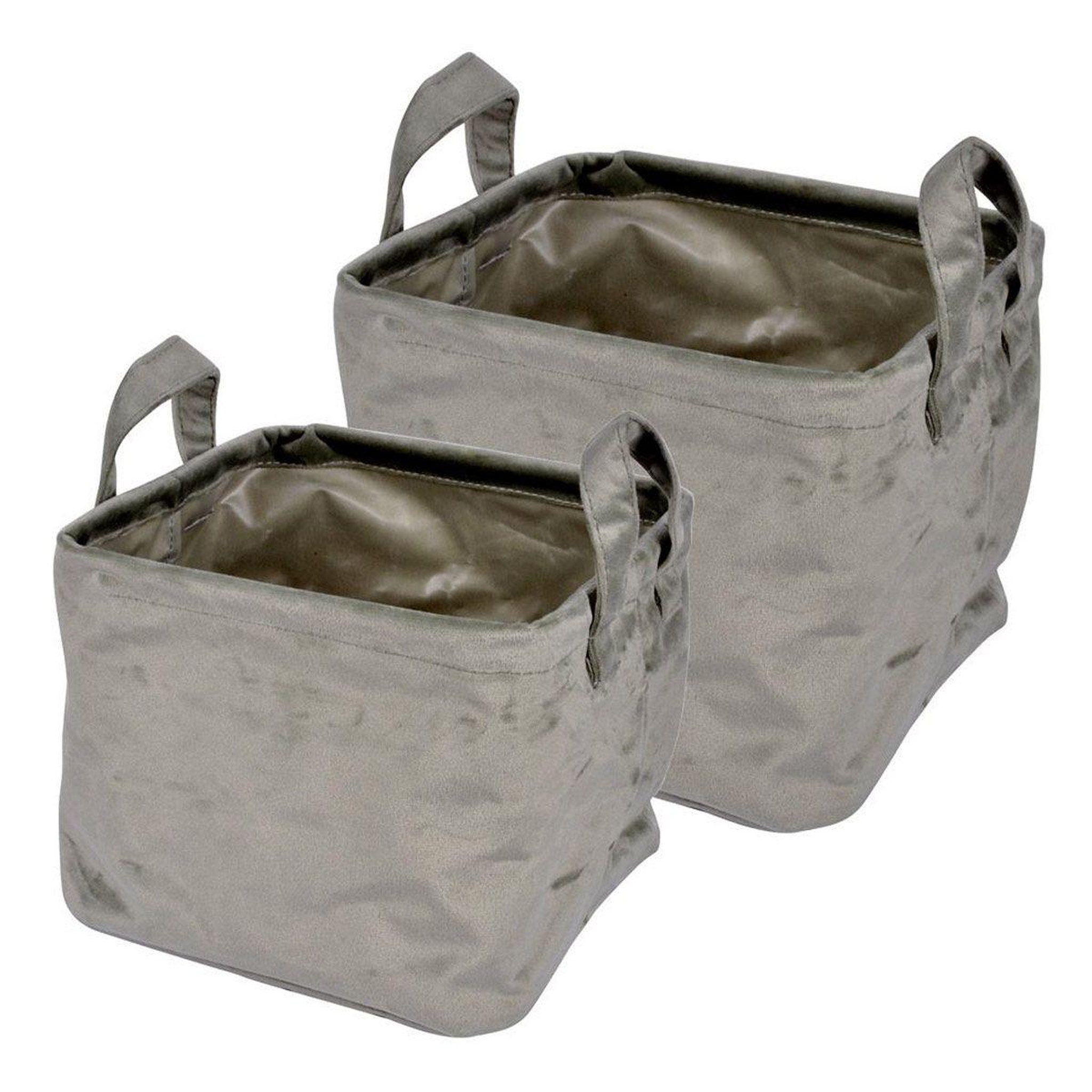 Douceur d'Intérieur Lot de 2 panières carrées  velvet  20cm kaki