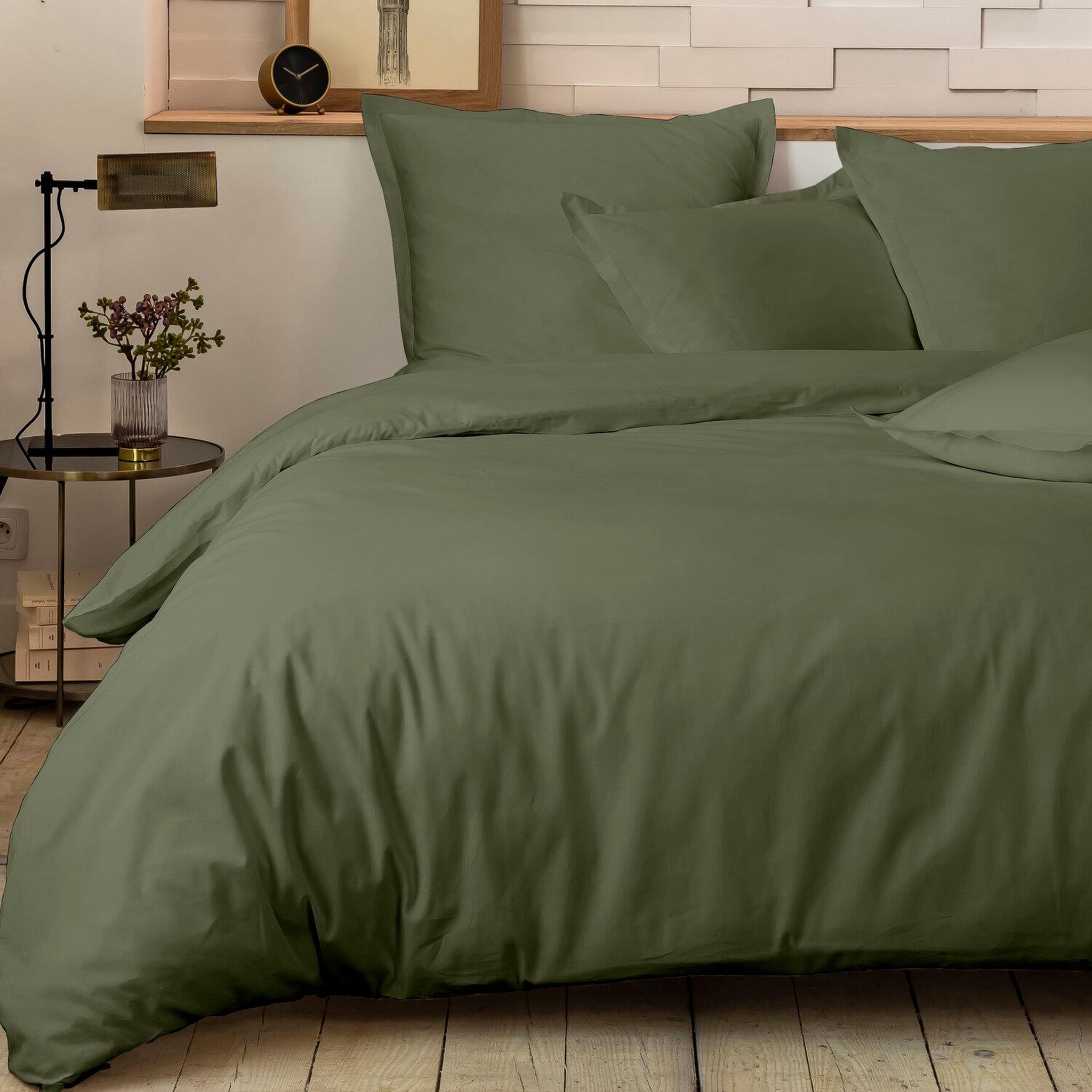 Voir la diapositive 2 : Home collection Parure de couette 100%percale de coton 80 fils/cm2-uni lin