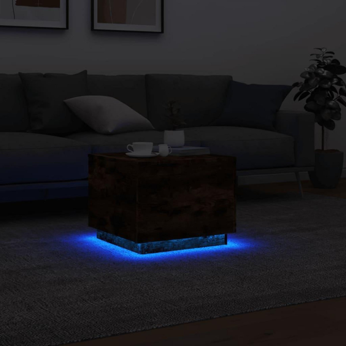 VIDAXL Table basse avec lumieres LED chene fume 50x50x40 cm