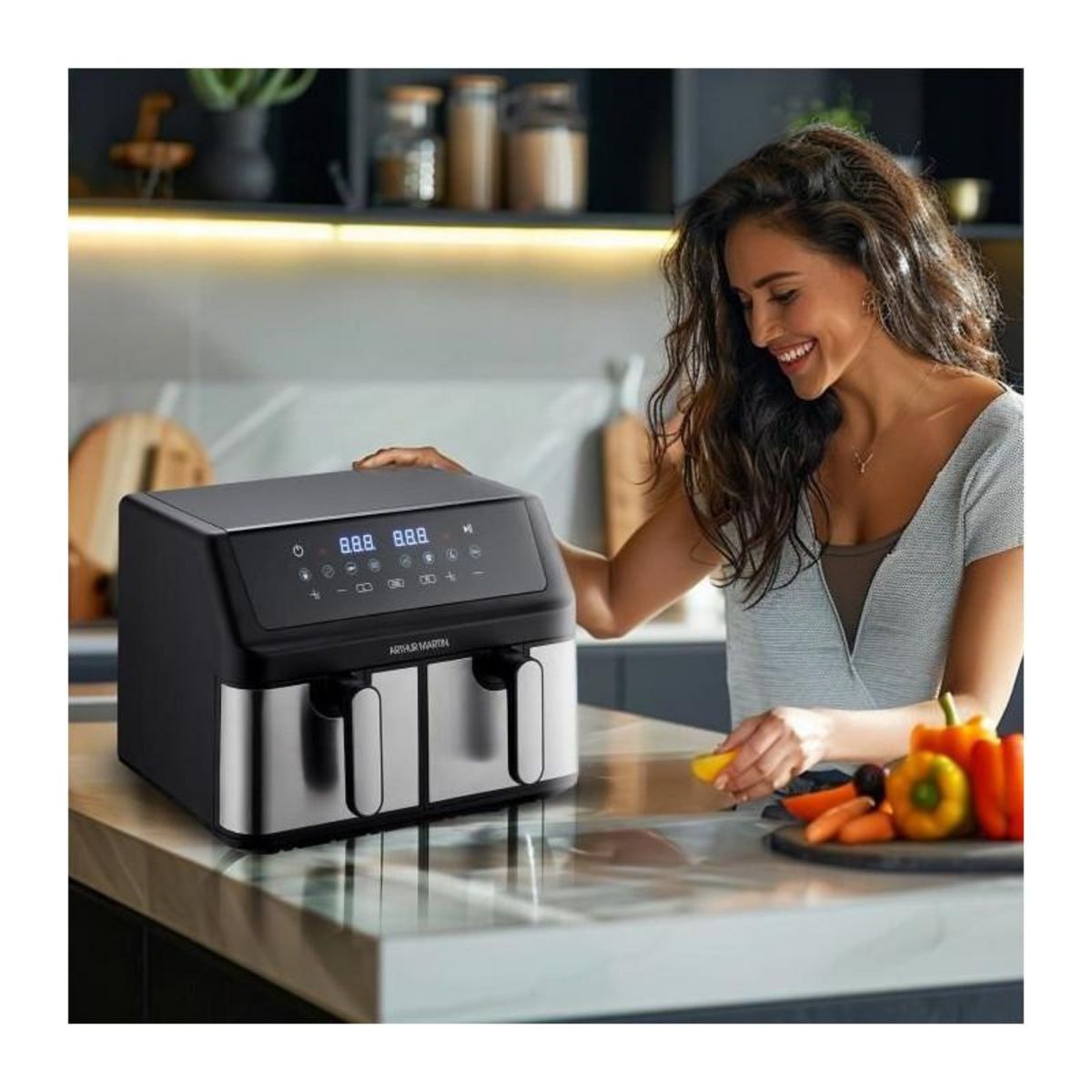 Arthur Martin Friteuse sans huile - ARTHUR MARTIN - Airfryer AMPF9 - 2 cuves de 4,5L - 2000W - Affichage LED