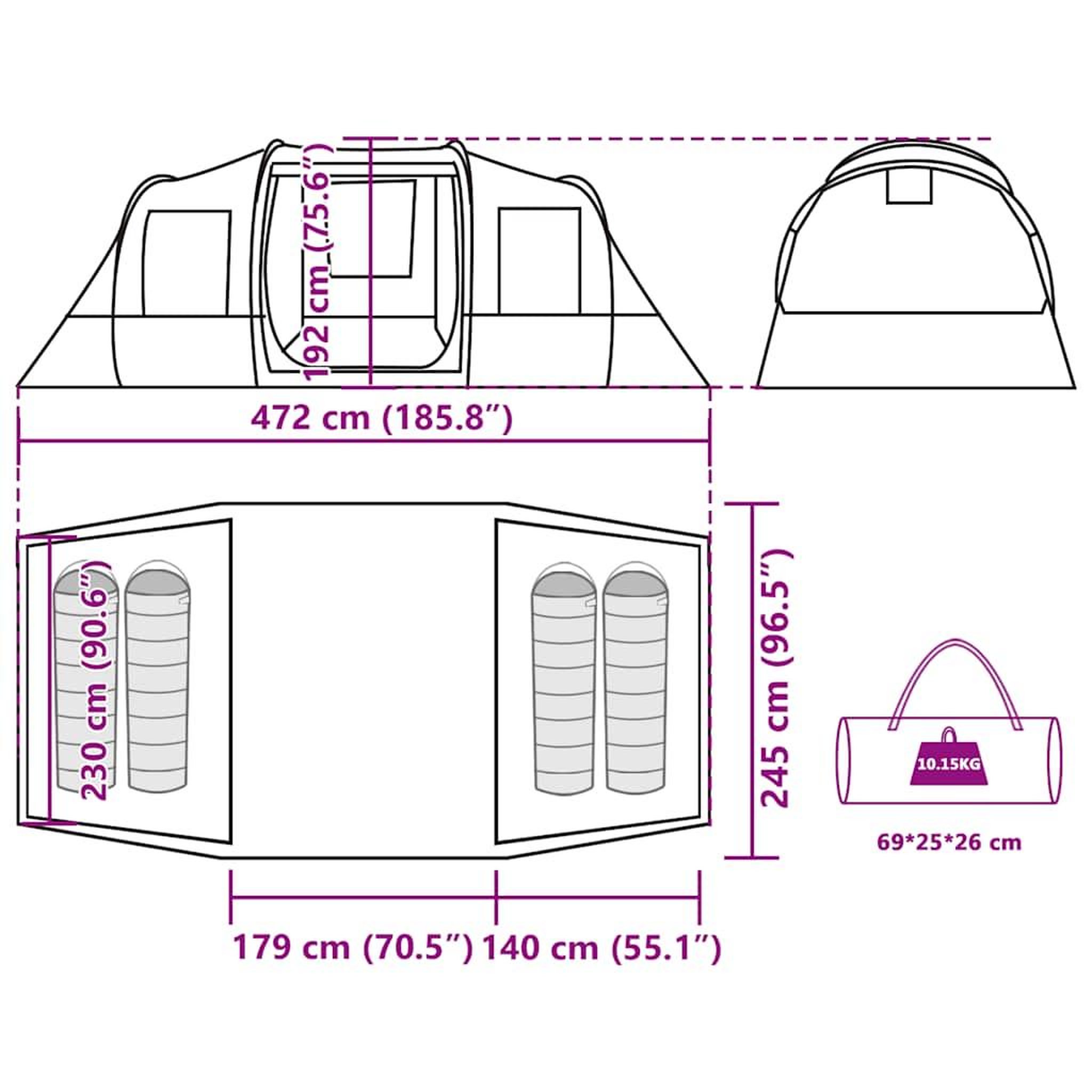 Voir la diapositive 6 : VIDAXL Tente de camping tunnel 4 personnes marron impermeable