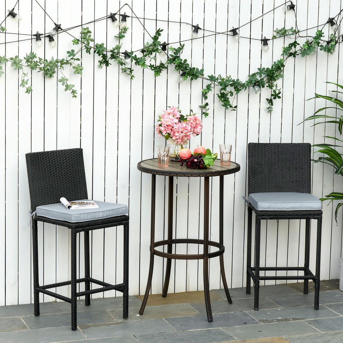 OUTSUNNY Lot de 2 coussins d'assise carrés chaises fauteuils tabourets - coussins déhoussables zippés avec cordons d'attache - dim. 45L x 45l cm ép. 5 cm - polyester gris