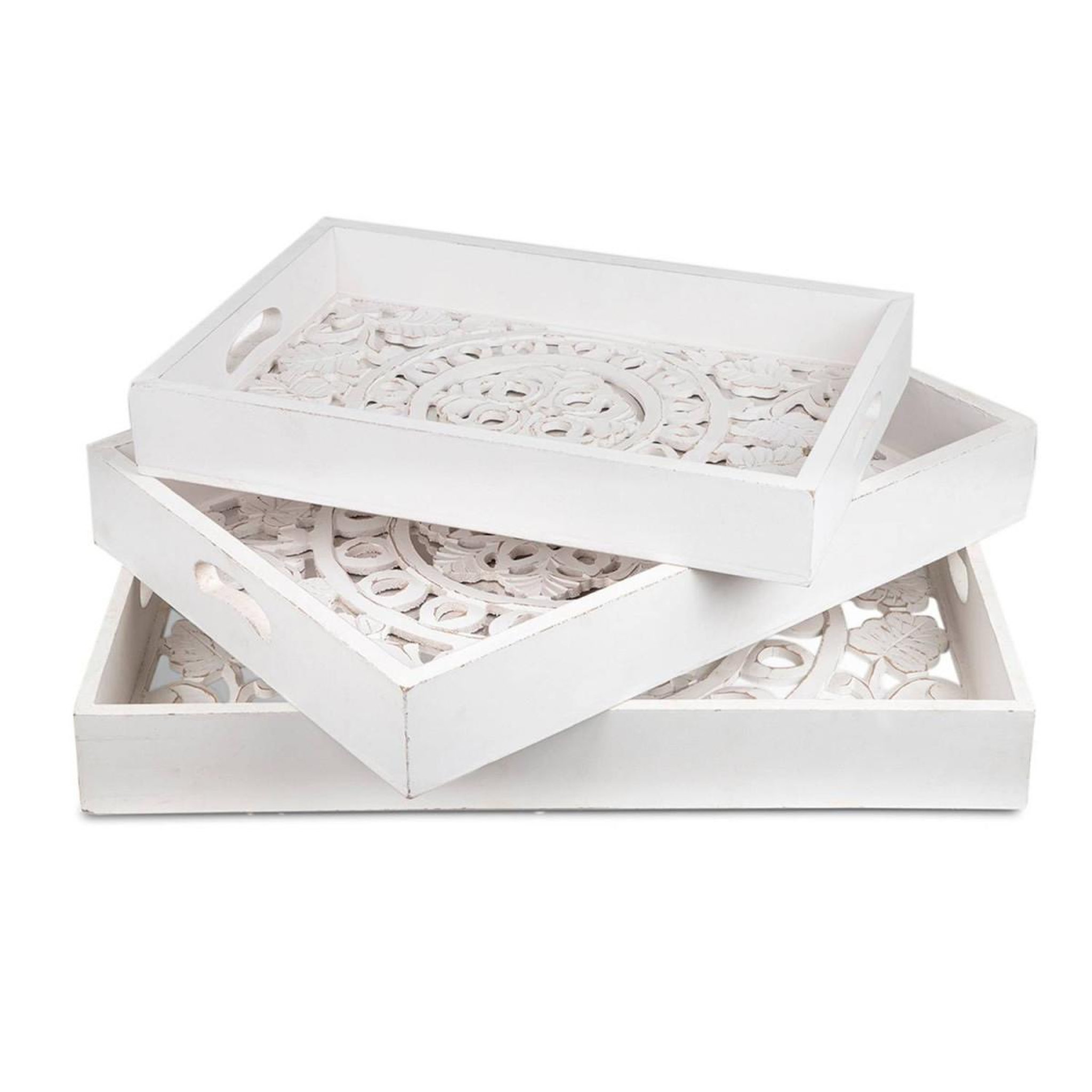 Paris Prix Lot de 3 plateaux de service  oriental  62cm blanc