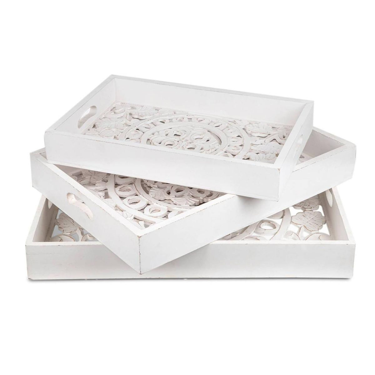 Paris Prix Lot de 3 Plateaux de Service  Oriental  62cm Blanc