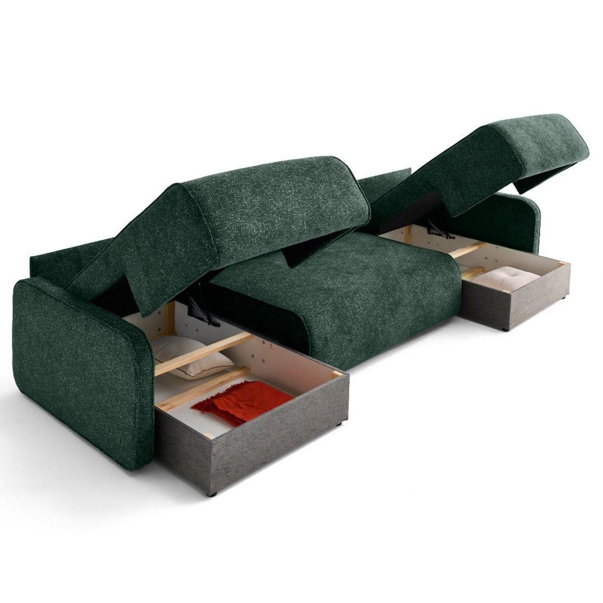 LISA DESIGN Apolline - canapé panoramique en u 7 places convertible avec coffres en tissu moucheté