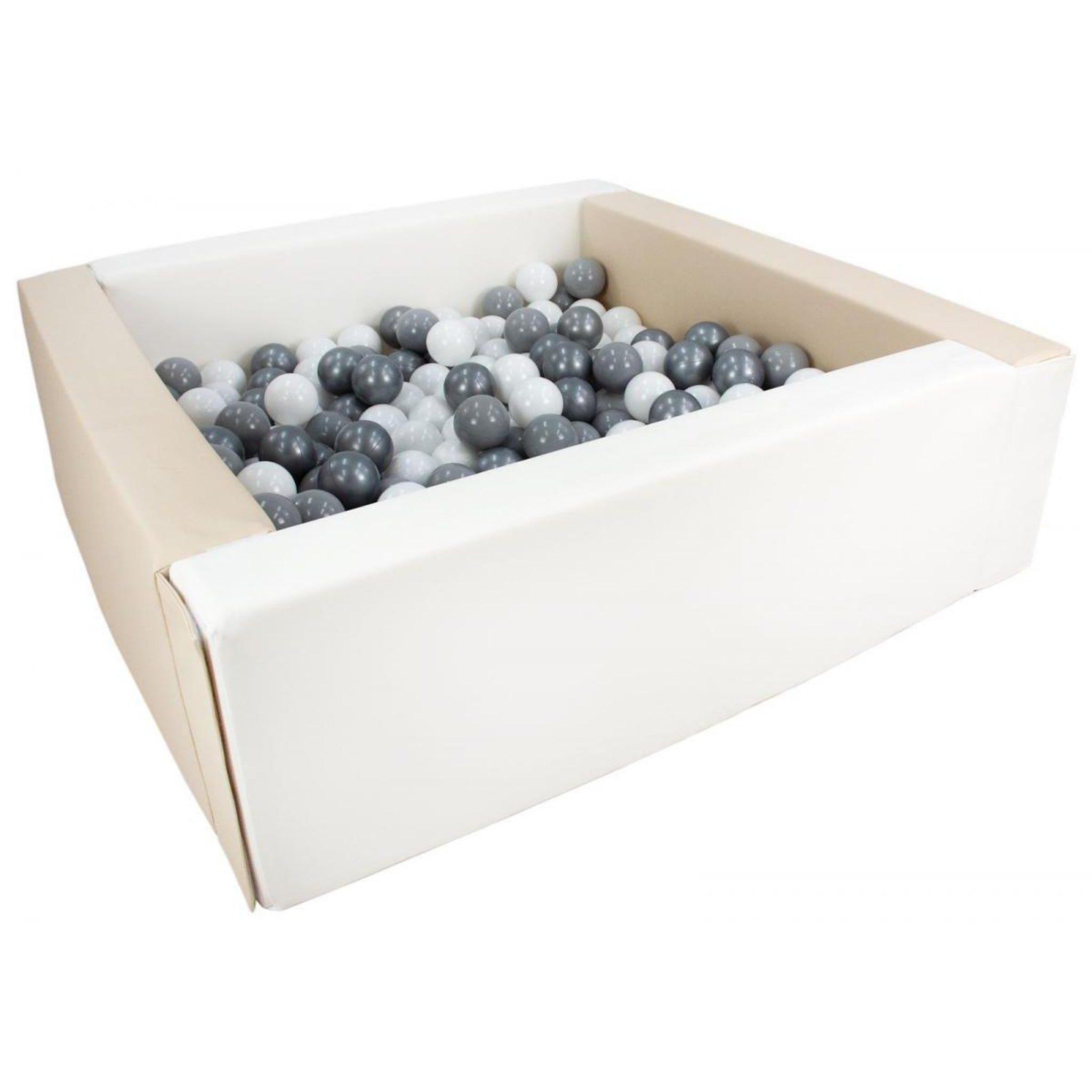 VELINDA Piscine à balles carrée avec 200 balles - blanc, cappuccino/blanc, gris, argent