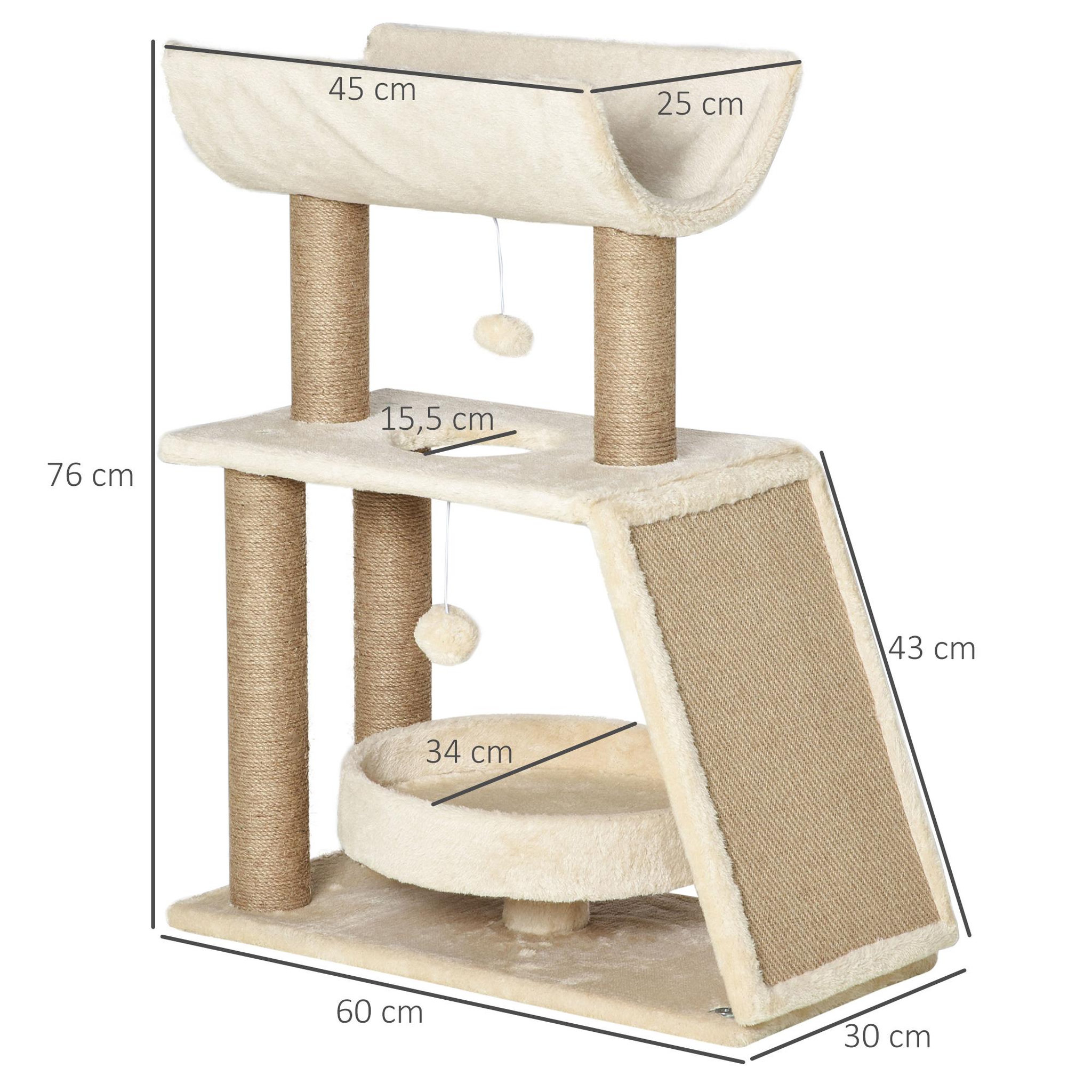 Voir la diapositive 3 : PAWHUT Arbre à chat griffoirs grattoir jeu boules suspendues plateformes ronde, rectangulaire et demi-cylindrique peluche jute naturelle beige