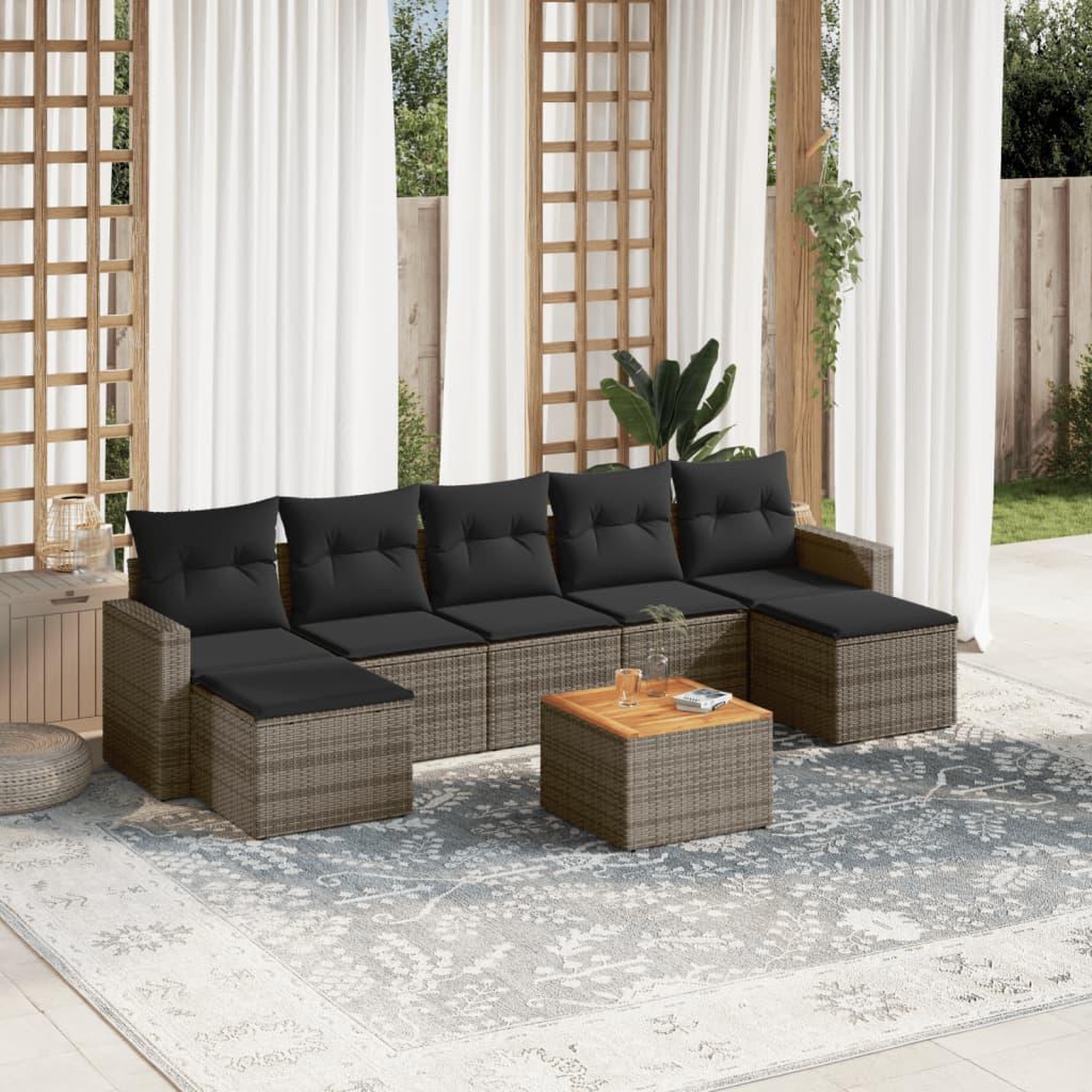 VIDAXL Salon de jardin 8 pcs avec coussins gris resine tressee