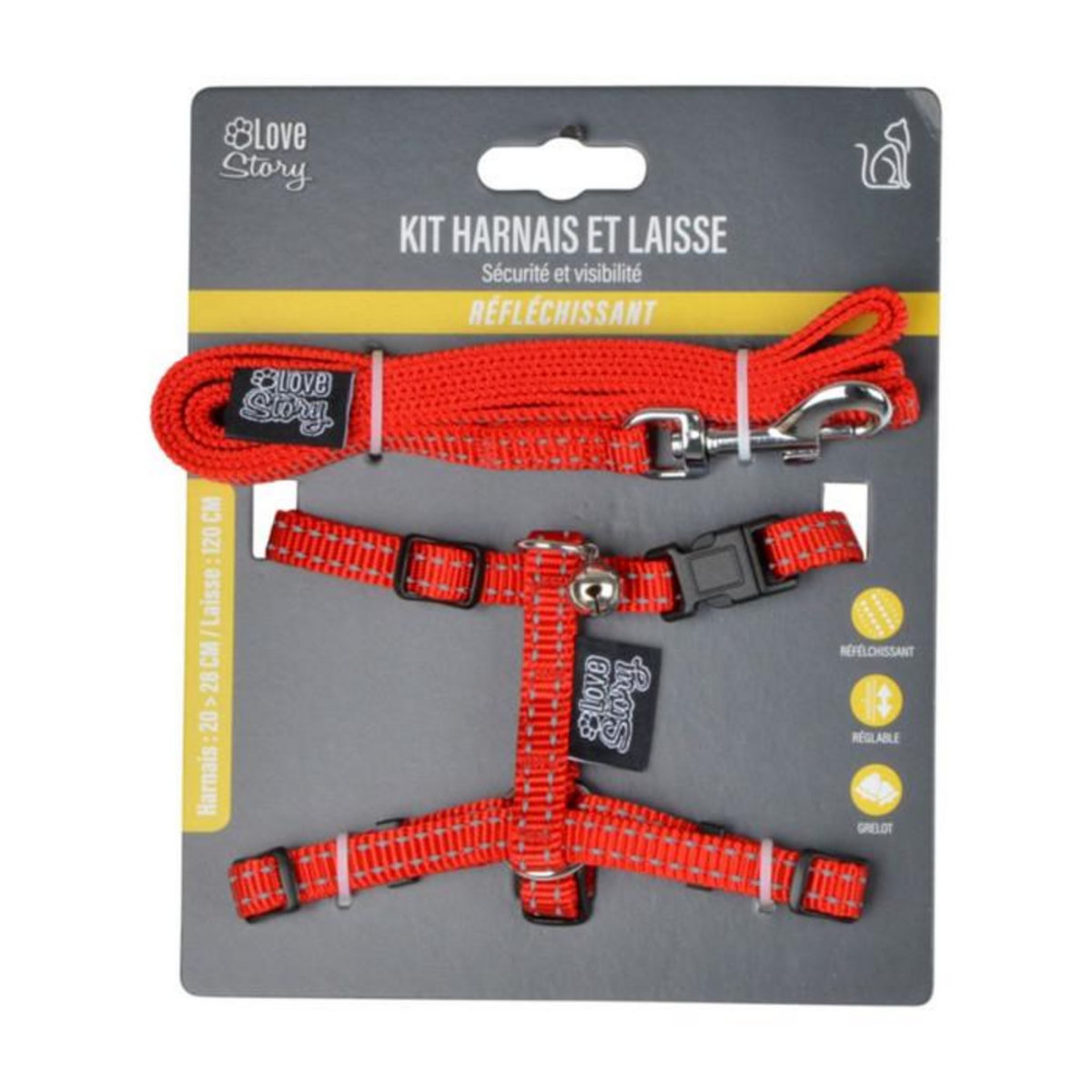 Paris Prix Harnais & Laisse pour Chat  Réfléchissant  120cm Rouge