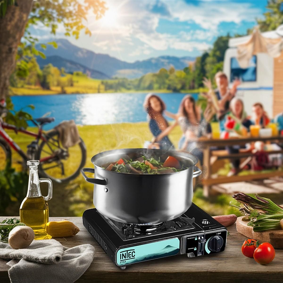 INTEC Réchaud gaz Portable 2200W + 12 Cartouches gaz butane Camping Road trips Piezo Mallette Etna INTEC