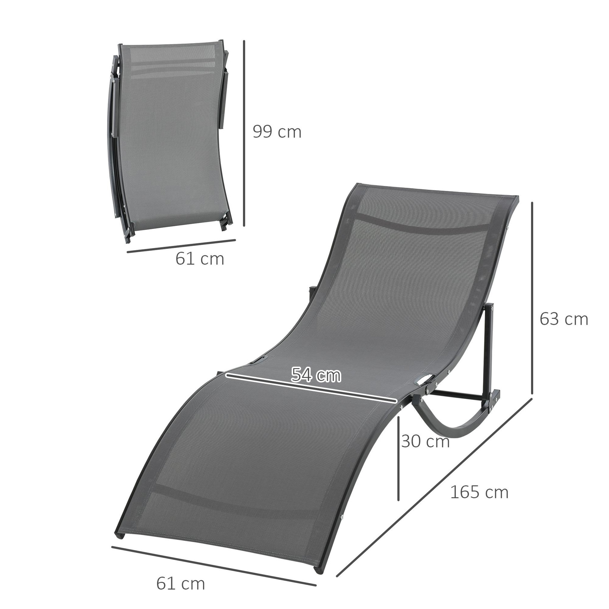 Voir la diapositive 3 : OUTSUNNY Lot de 2 bains de soleil pliables design contemporain - lot de 2 transats ergonomiques - alu. textilène anthracite