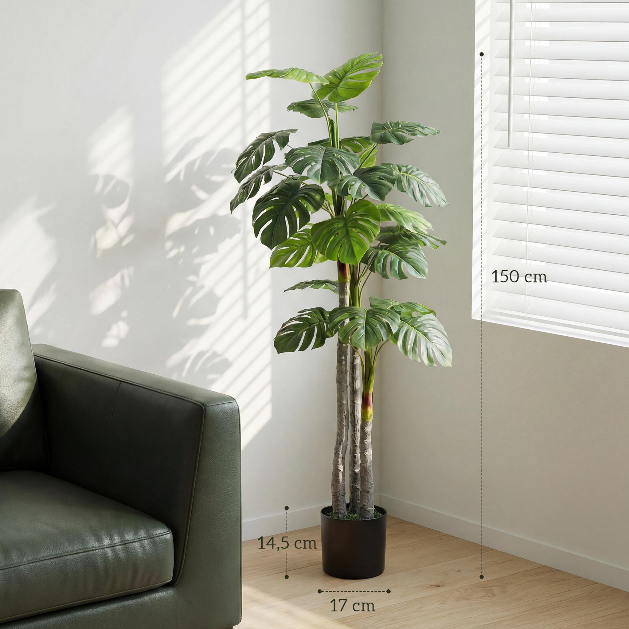 Voir la diapositive 3 : HOMCOM Arbre Monstera Artificiel 150 cm en Pot Décoration de Bureau ou Maison