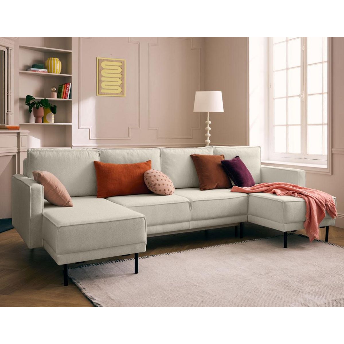 LISA DESIGN Charlie - canapé panoramique en u 7 places - convertible avec coffre - en tissu