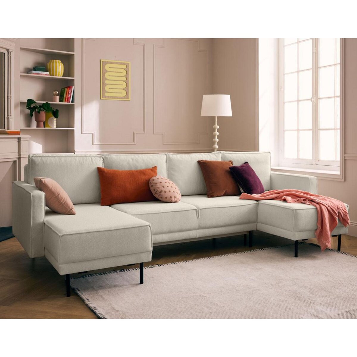 LISA DESIGN Charlie - canapé panoramique en u 7 places - convertible avec coffre - en tissu