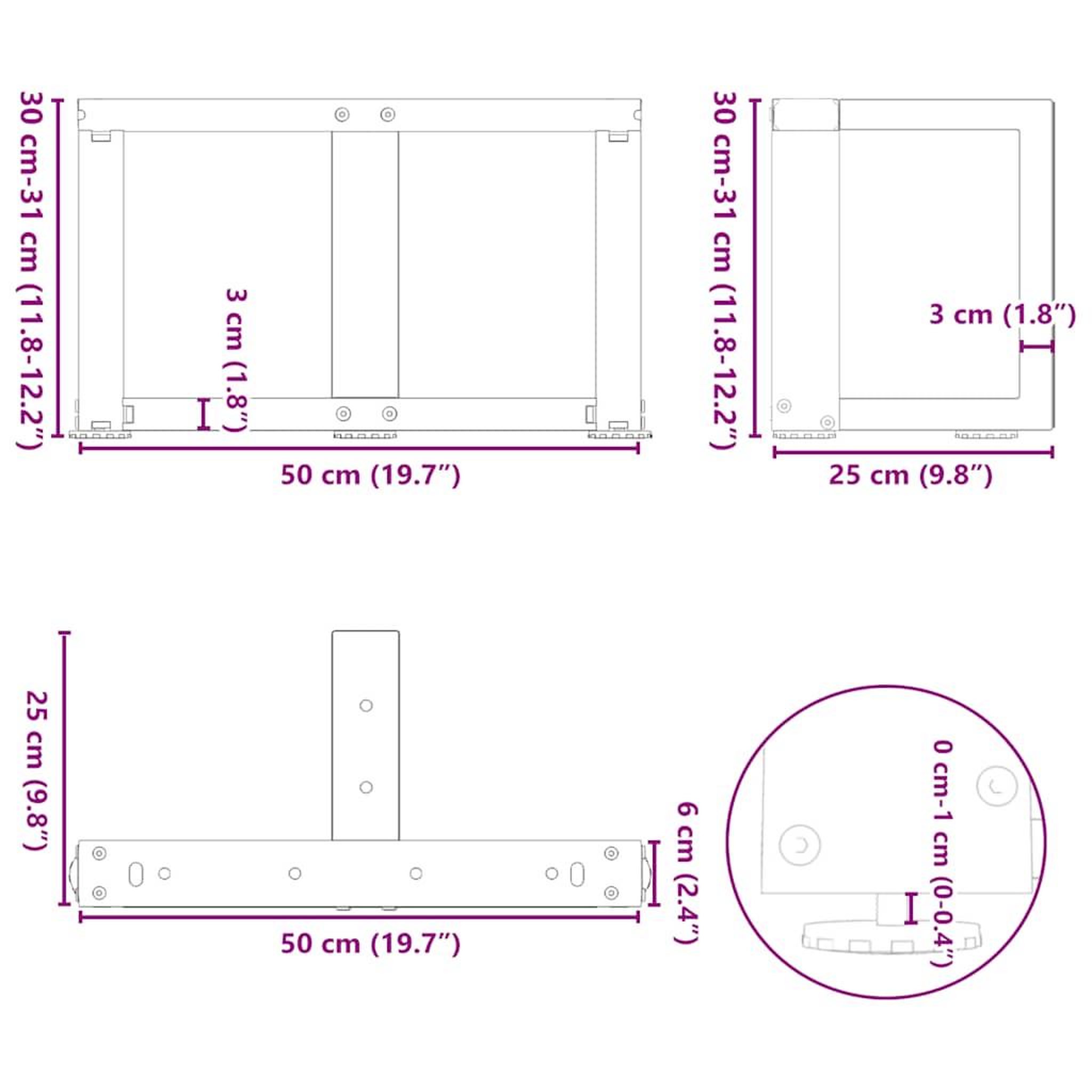 Voir la diapositive 6 : VIDAXL Pieds de table basse en forme de T 2 pcs noir 50x25x(30-31) cm
