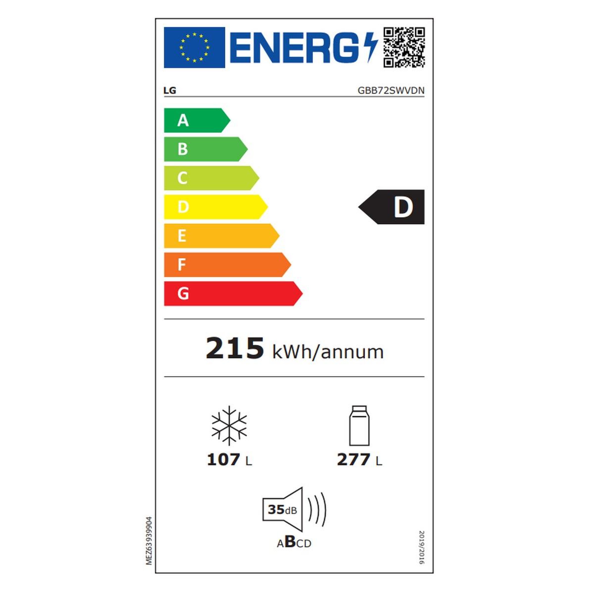 Voir la diapositive 2 : LG Réfrigérateur combiné 60cm 384l nofrost blanc - GBB72SWVDN