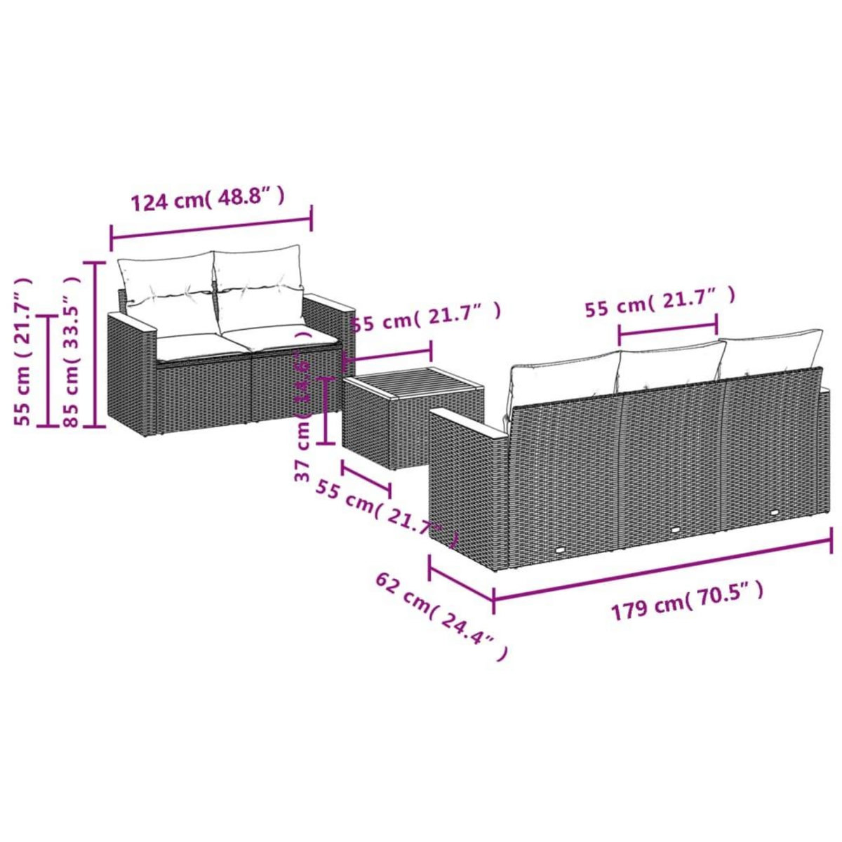 VIDAXL Salon de jardin 6 pcs avec coussins noir resine tressee