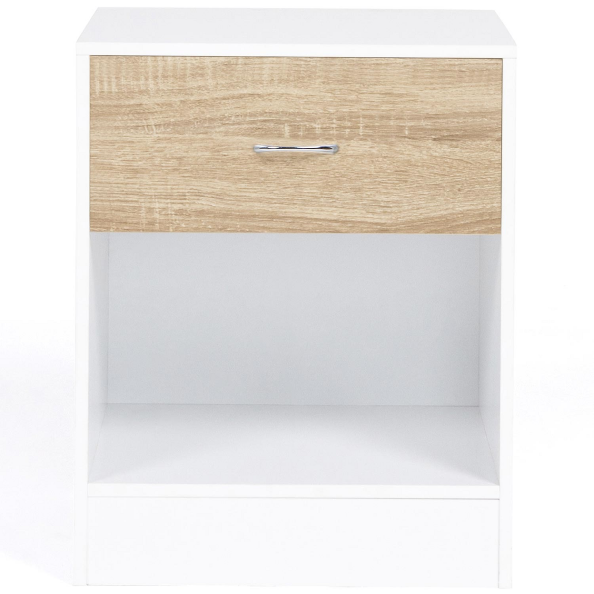 ID MARKET Lot de 2 tables de chevet OLGA 1 tiroir avec niche bois blanc et façon hêtre