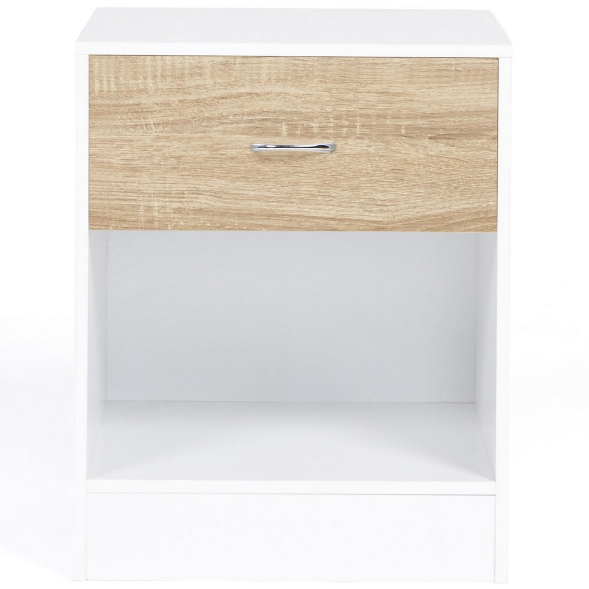 ID MARKET Lot de 2 tables de chevet OLGA 1 tiroir avec niche bois blanc et façon hêtre