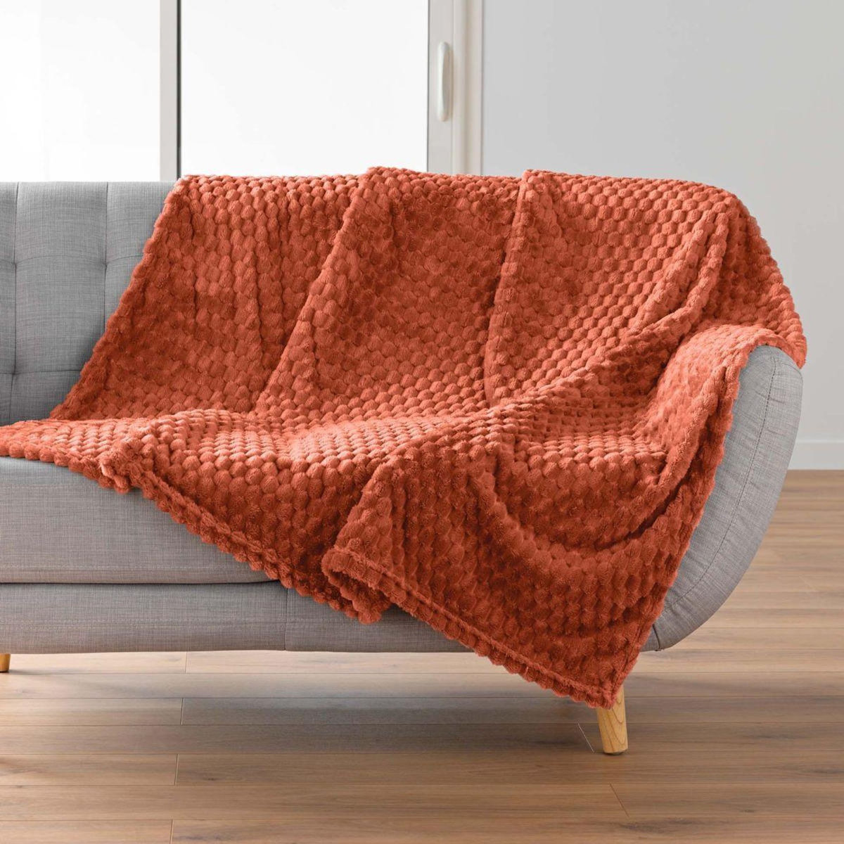 Paris Prix Plaid Flanelle en Relief  Mini Frosty  125x150cm Terracotta