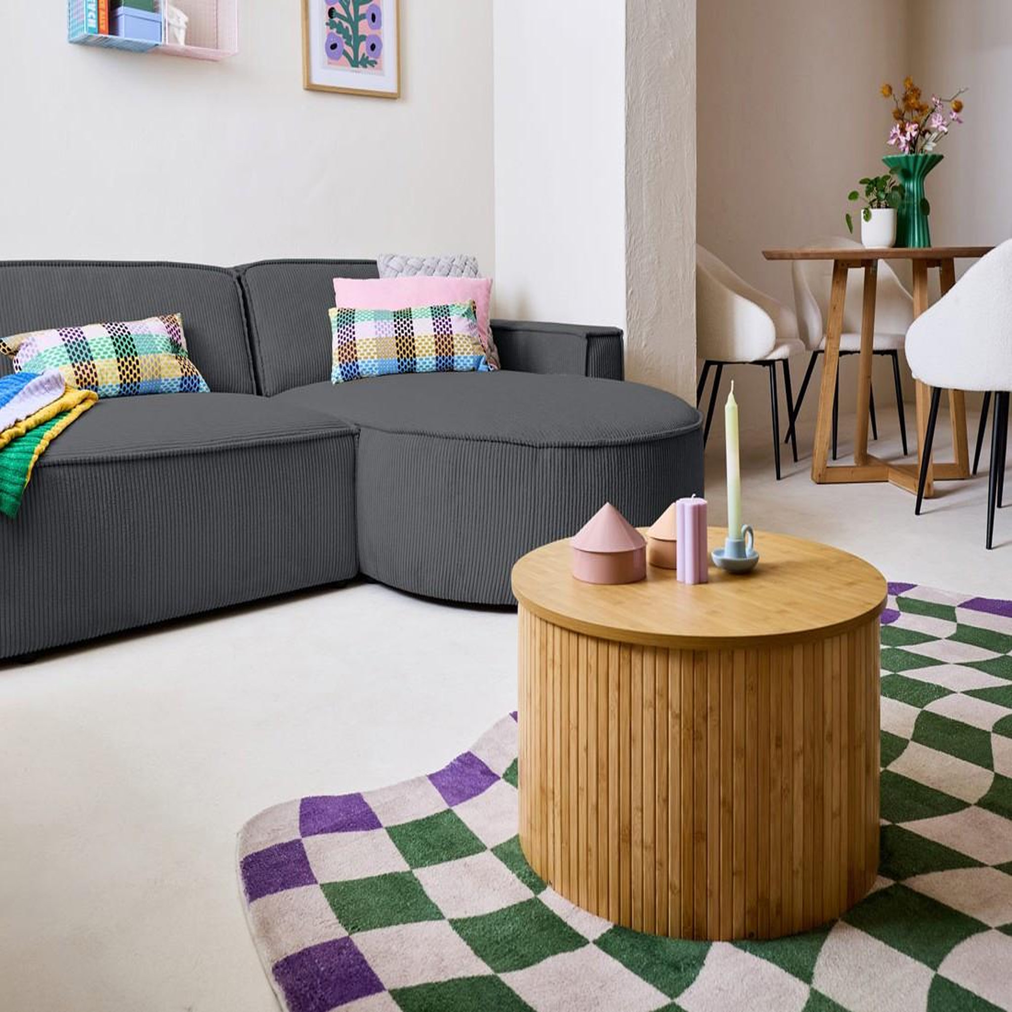 Voir la diapositive 2 : LISA DESIGN Spiaggia - canapé d'angle droit - forme arrondie - 4 places - en velours côtelé