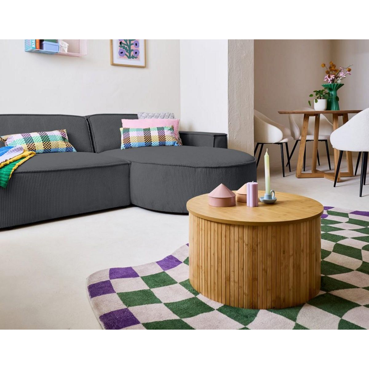 LISA DESIGN Spiaggia - canapé d'angle droit - forme arrondie - 4 places - en velours côtelé