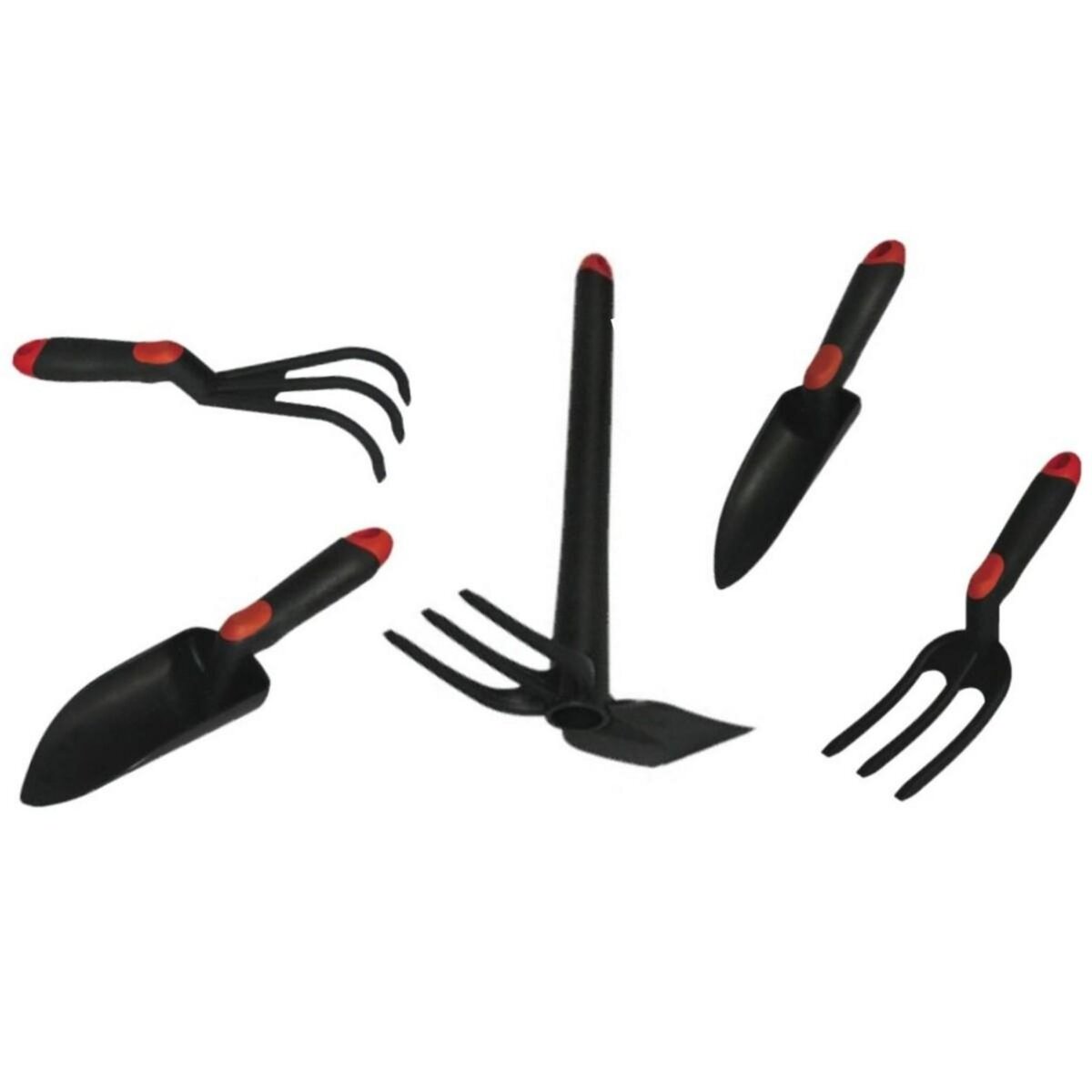 BRIXO Kit 5 outils de jardin Serfouette - Plantoir large - Plantoir fin - Mini fourche 3 dents - Rateau 3 dents BRIXO