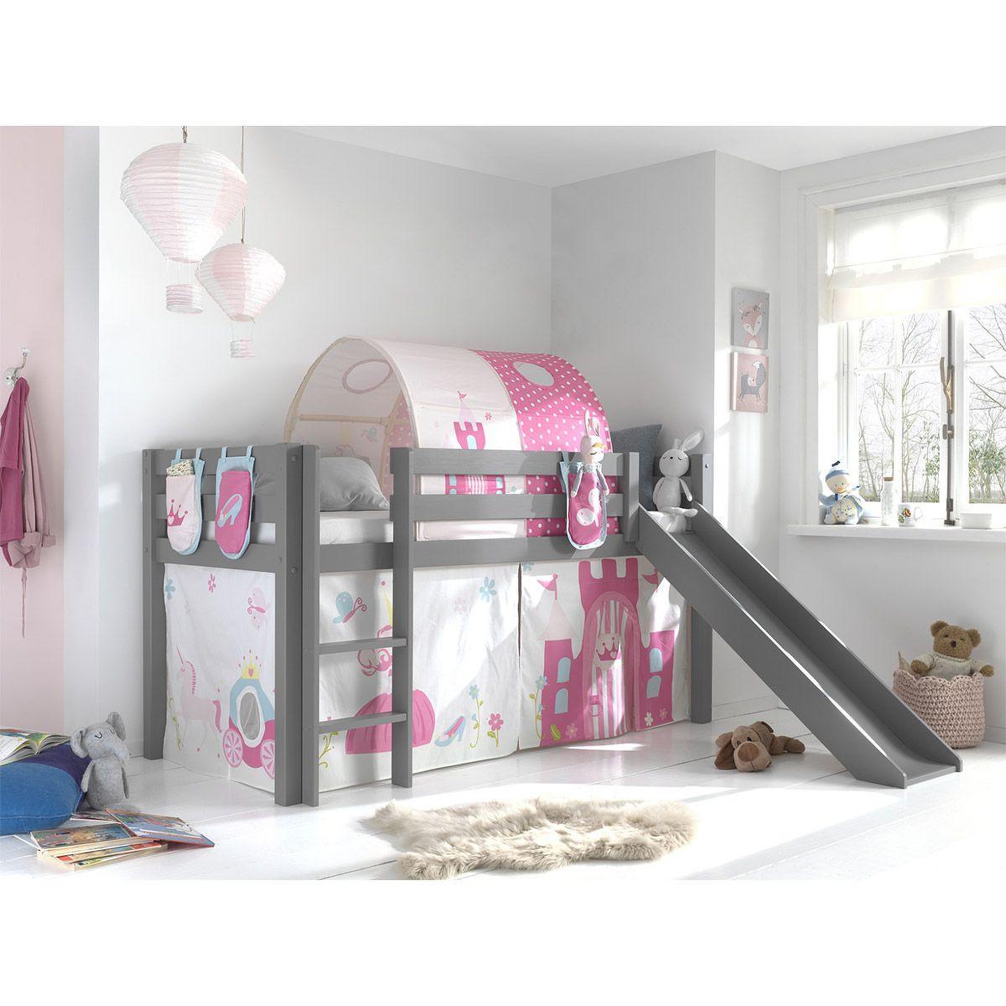 Voir la diapositive 2 : Paris Prix Pack - lit enfant, tente, 3 pochettes & tunnel  pino princesse  gris