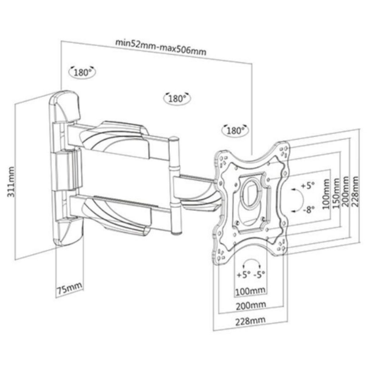 mb geroa Support mural inclinable/orientable pour écran 23 à 42 - h2342-3a