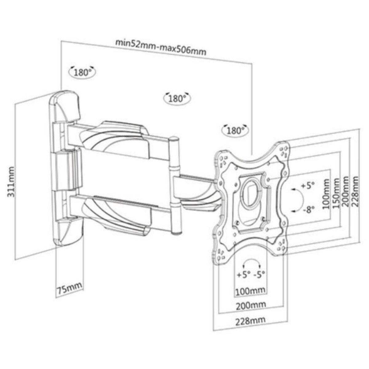 mb geroa Support mural inclinable/orientable pour écran 23 à 42 - h2342-3a