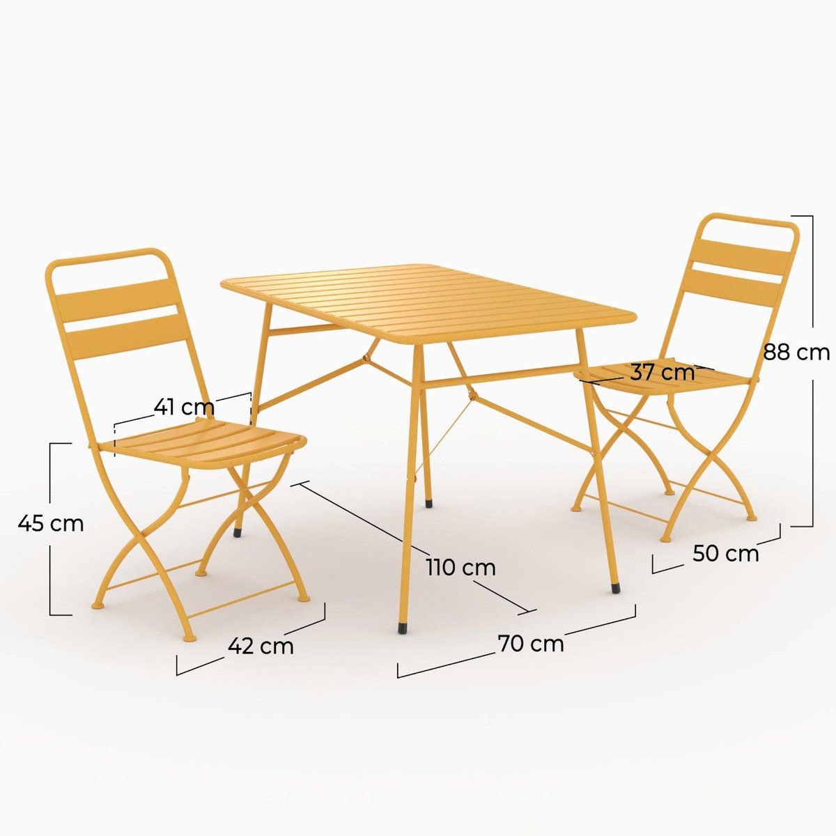 Rendez vous déco Table et chaises de jardin pliantes 4 personnes en métal jaune-Yumi