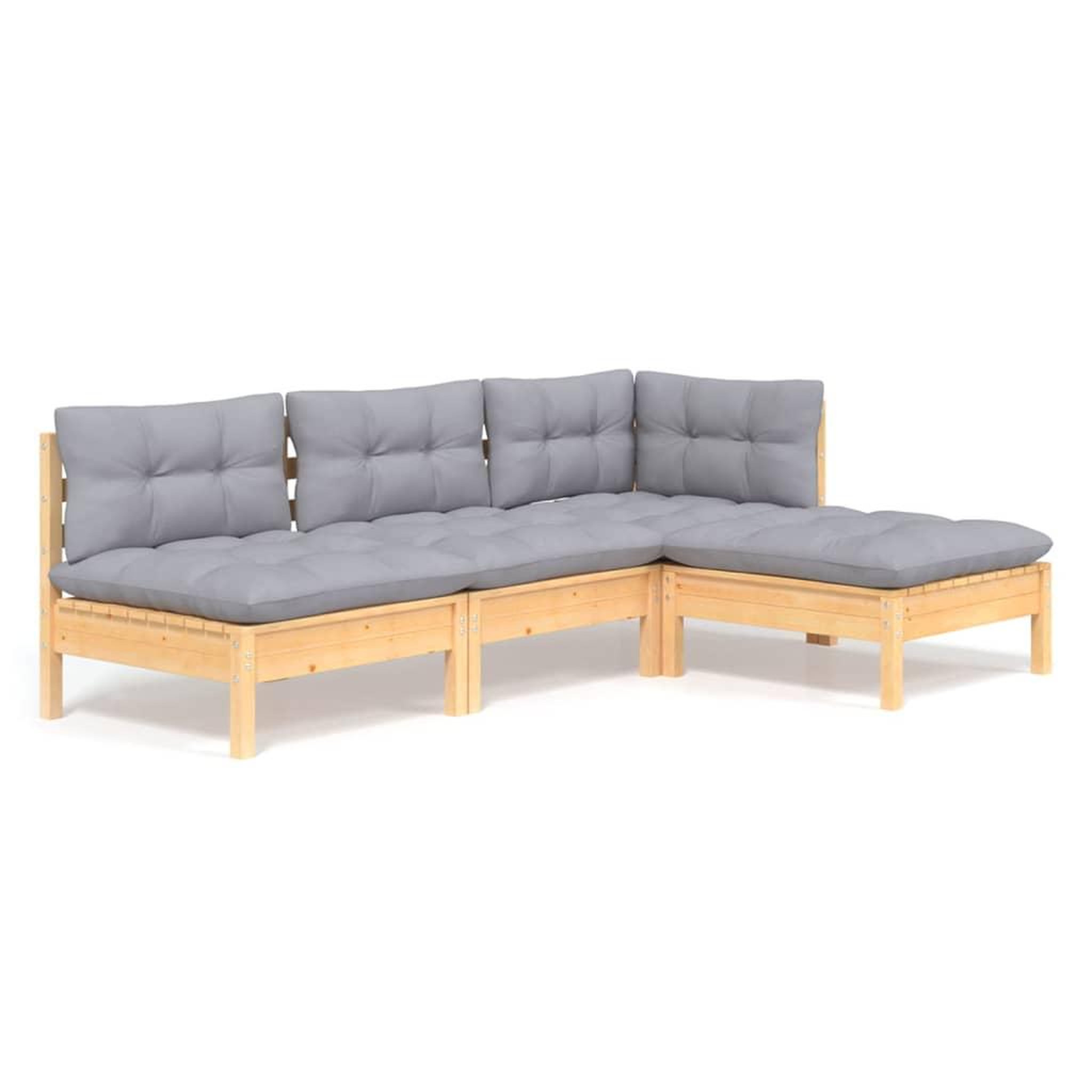 Voir la diapositive 2 : VIDAXL Salon de jardin 4 pcs avec coussins gris Bois de pin