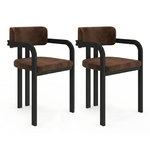 ID MARKET Lot de 2 chaises de salle à manger, fauteuils de table ESMA en métal noir et velours marron avec accoudoirs