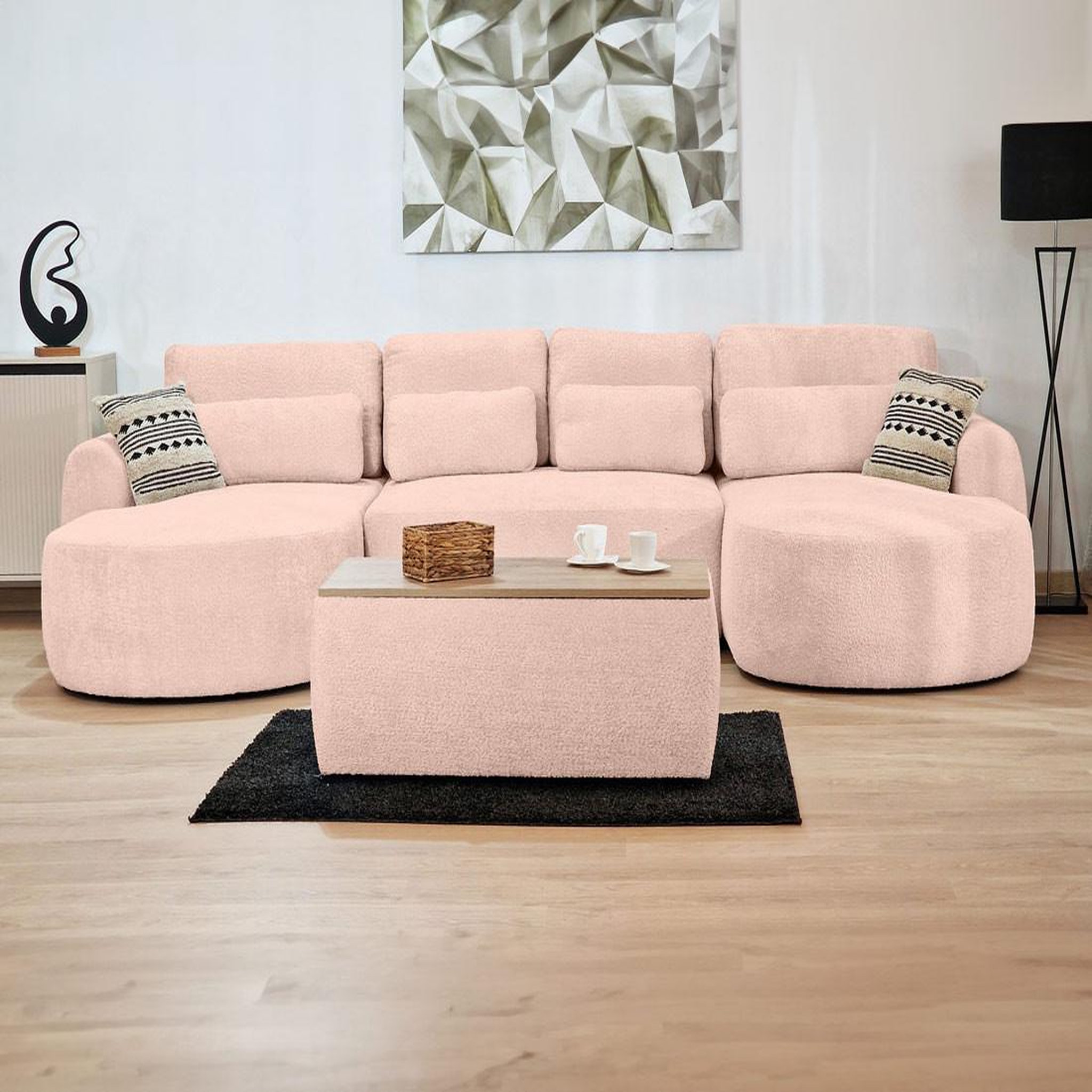 Voir la diapositive 6 : BEST MOBILIER Mahina - canapé panoramique en u 7 places - convertible avec coffre - en tissu bouclette