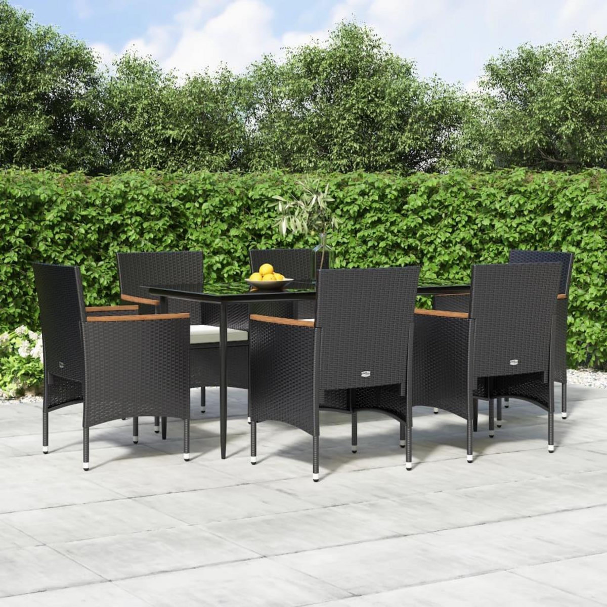 VIDAXL Ensemble a manger de jardin avec coussins 7 pcs Noir