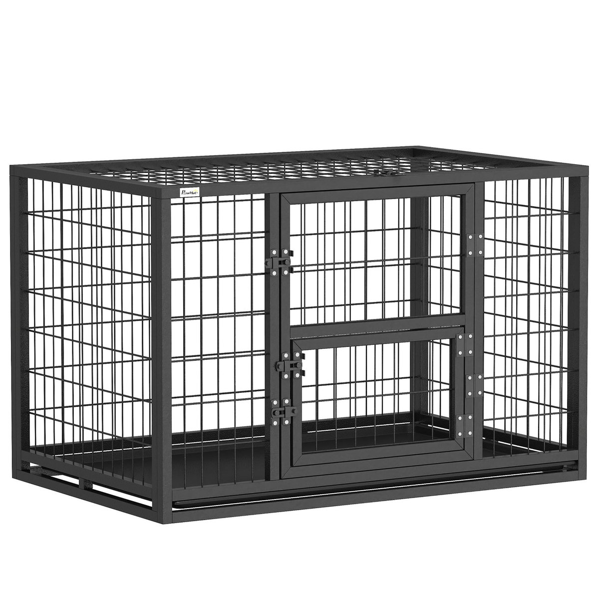 PAWHUT Cage pour chien 94 x 60 x 64 cm toit ouvrant trappes nourrissage porte acier noir