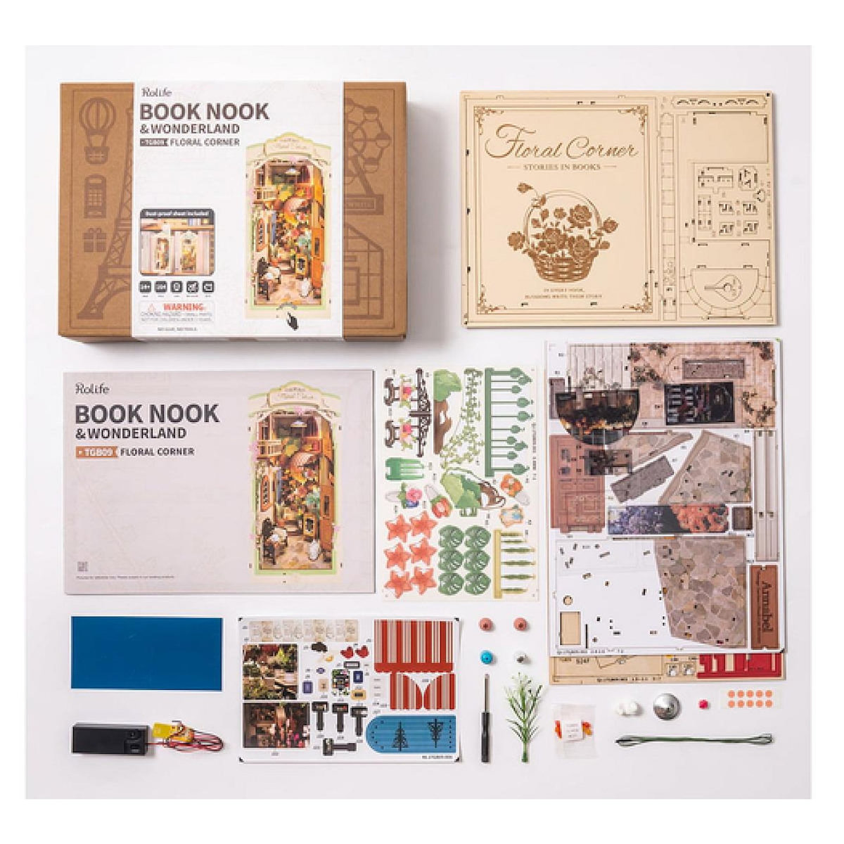 ROBOTIME Serre livre en bois Floral Corner Book Nook