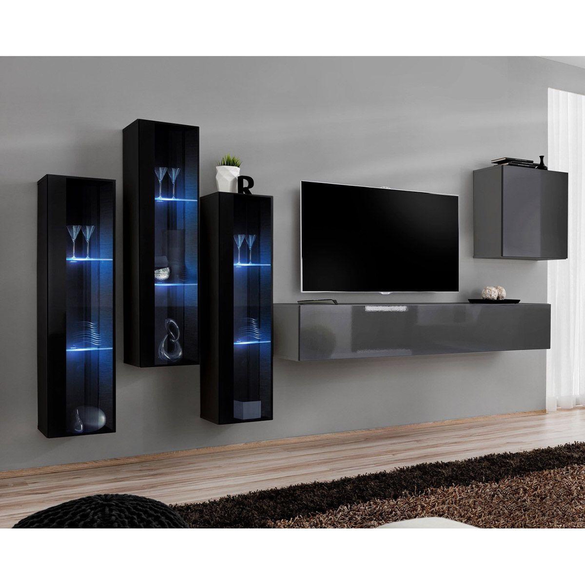 Voir la diapositive 1 : Paris Prix Meuble TV Mural Design  Switch XIII  330cm Noir & Gris