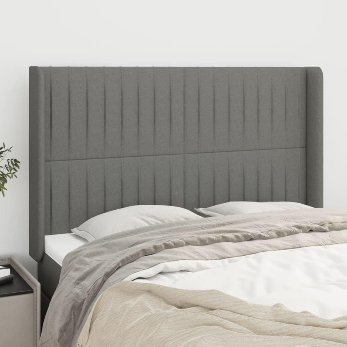 VIDAXL Tete de lit avec oreilles Gris fonce 147x16x118/128 cm Tissu