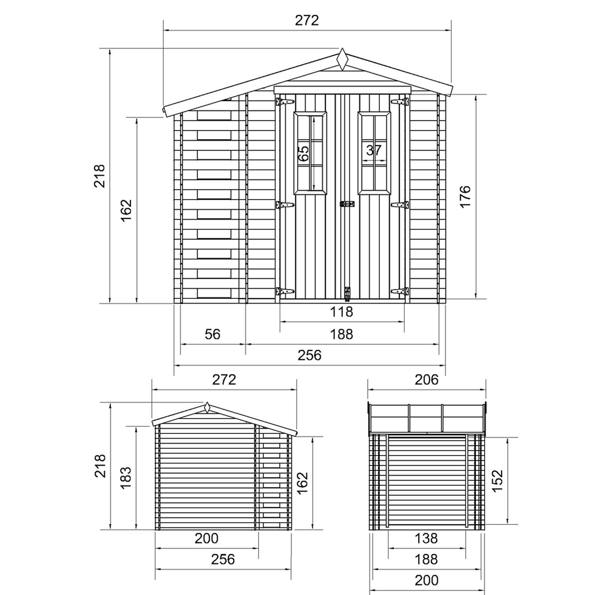 Voir la diapositive 4 : TIMBELA Abri de jardin en bois et range bûches extérieur - 206x272xh218 cm/3,53 + 0,97m2 m386c