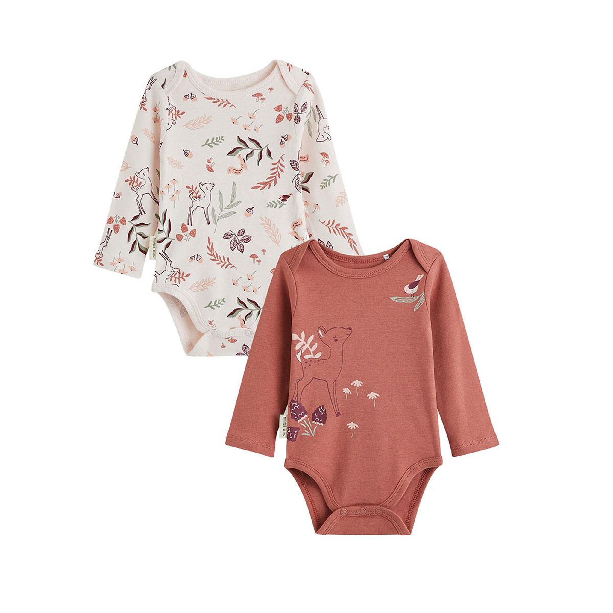 PETIT BEGUIN Lot de 2 bodies bébé manches longues evie. Coloris disponibles : Rose