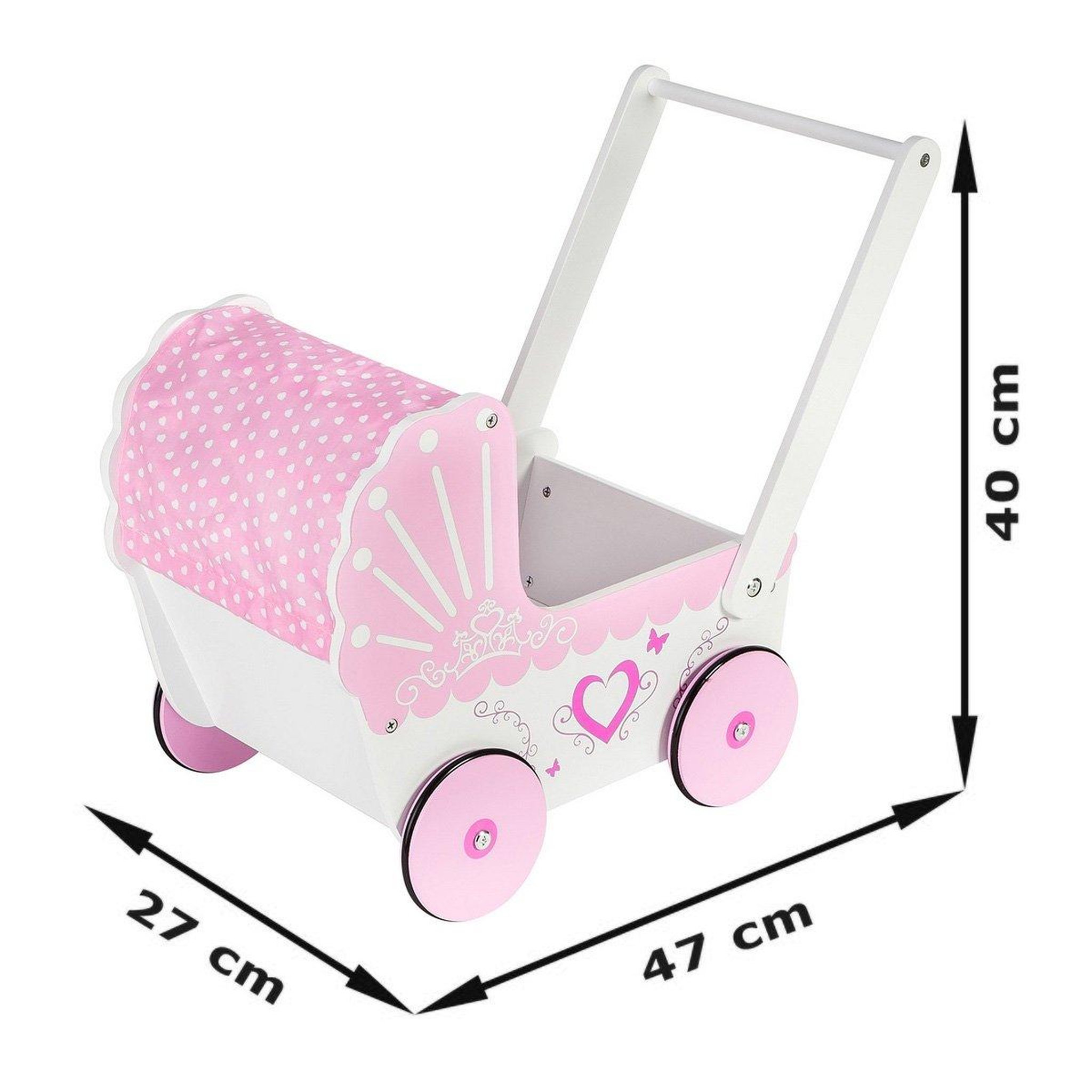 Voir la diapositive 4 : MAMABRUM Landau Poussette pour Poupée en Bois pour Enfants - Poussoir 47*26,5*40 cm - Chariot Rose
