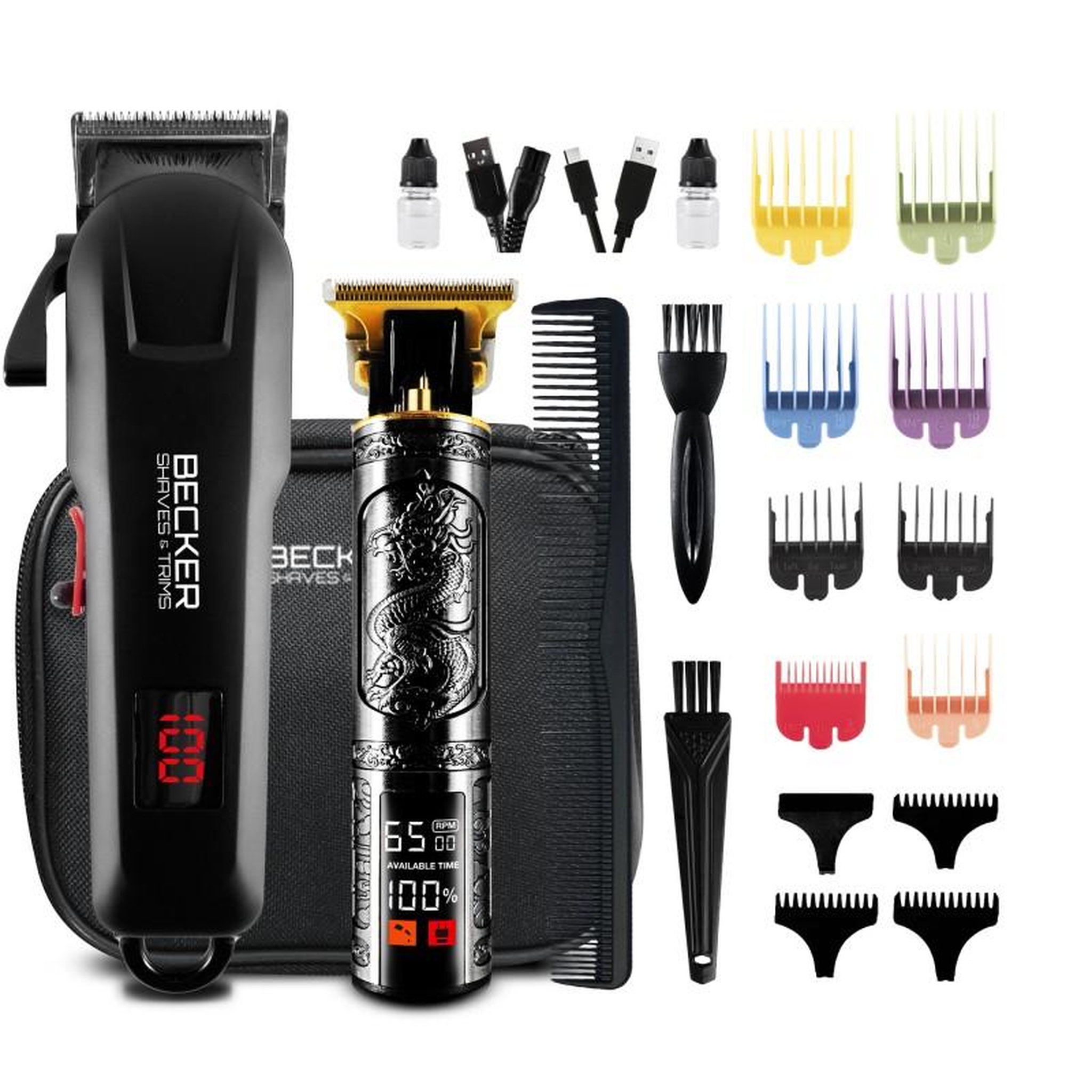 Voir la diapositive 2 : BECKER SHAVES ET TRIMS Kit 2 tondeuses barbe et cheveux homme sans fil avec trousse de voyage strim xp becker