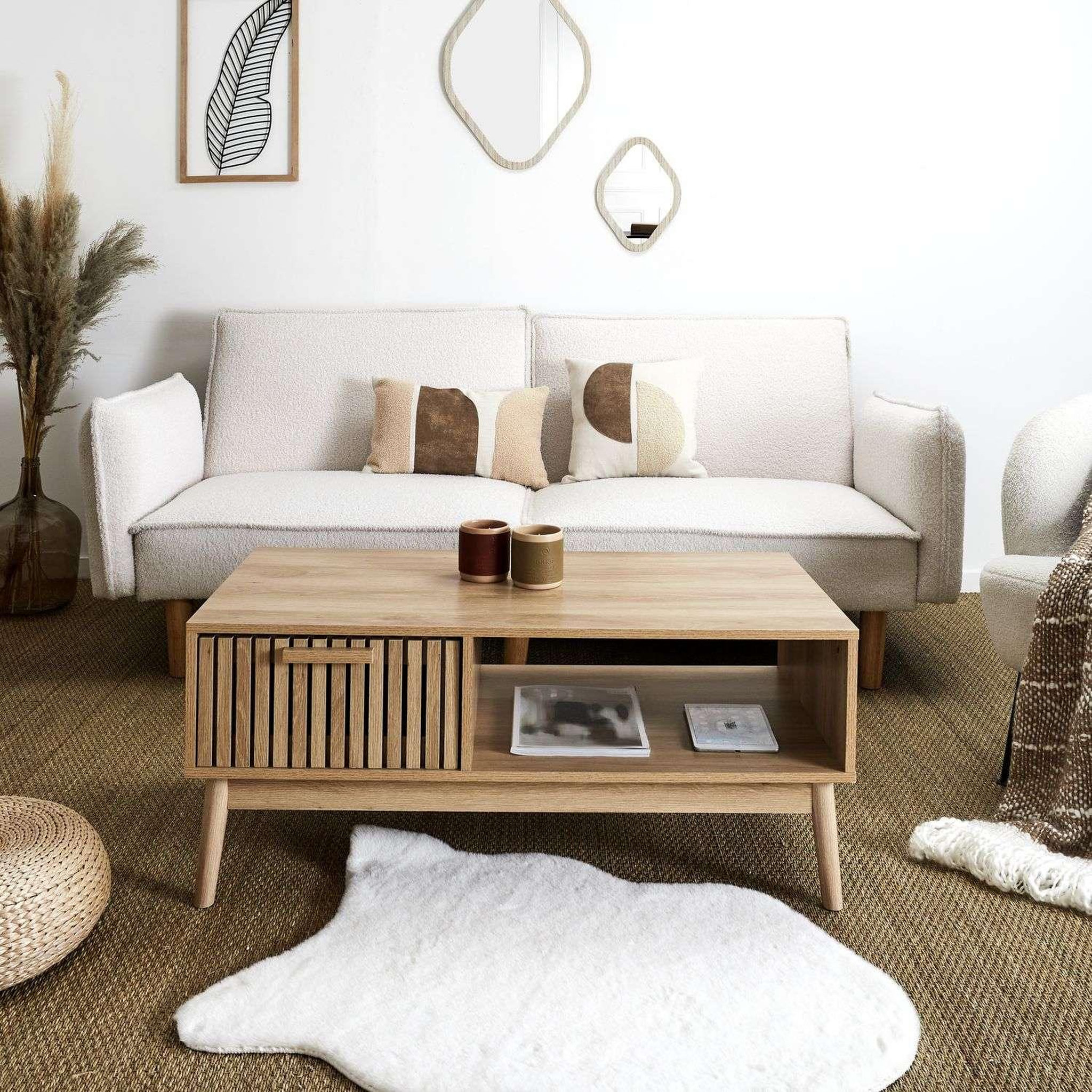 Voir la diapositive 4 : The Home Deco Factory Table basse 1 tiroir et 1 niche saulk en bois - marron