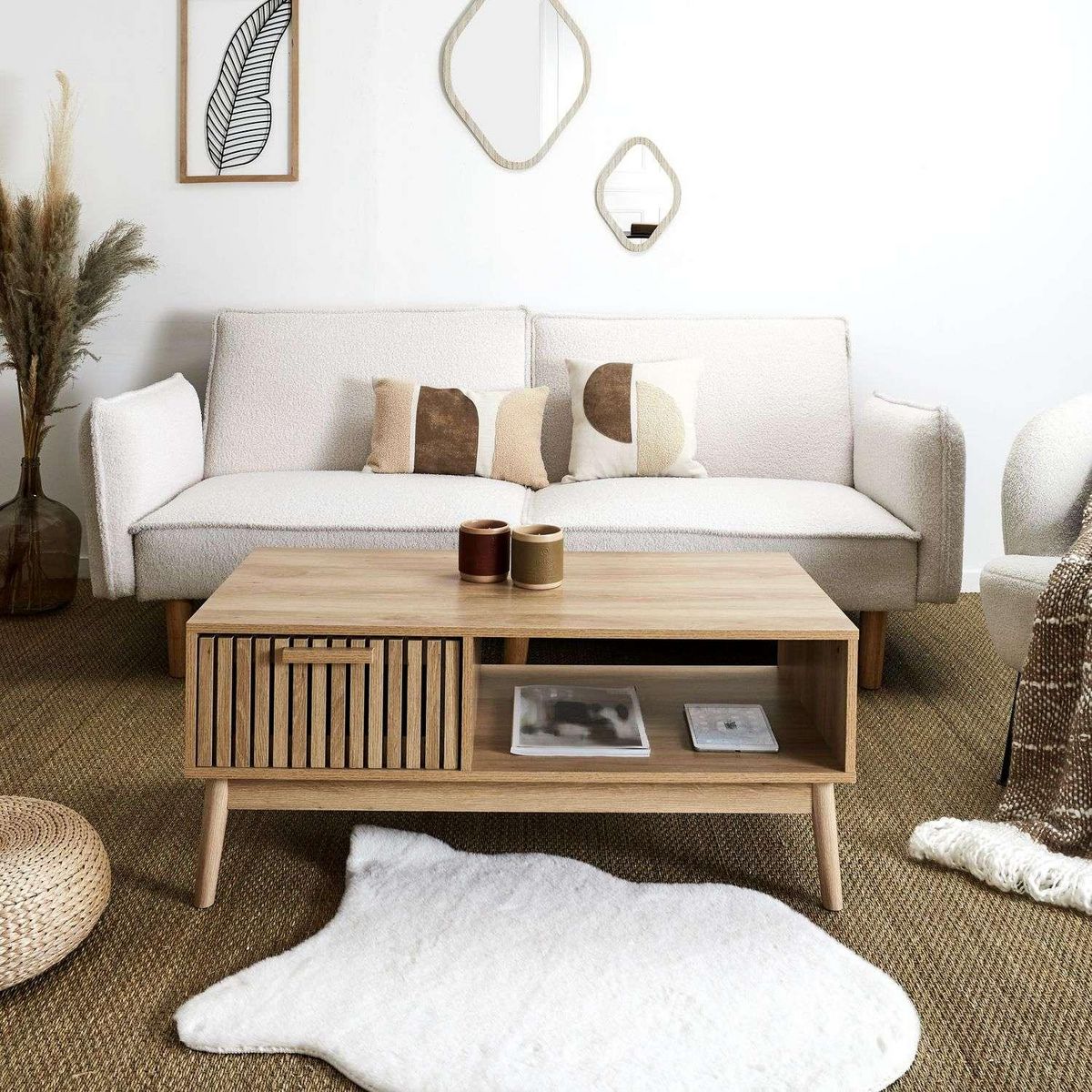 The Home Deco Factory Table basse 1 tiroir et 1 niche Saulk en bois - Marron