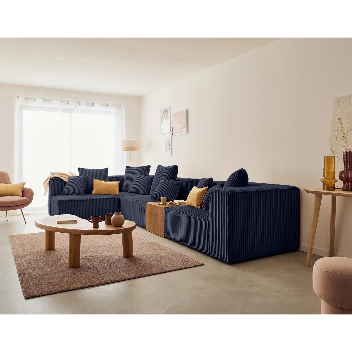 LISA DESIGN Colombine - canapé modulable d'angle gauche - 5 places - en velours côtelé grosses côtes