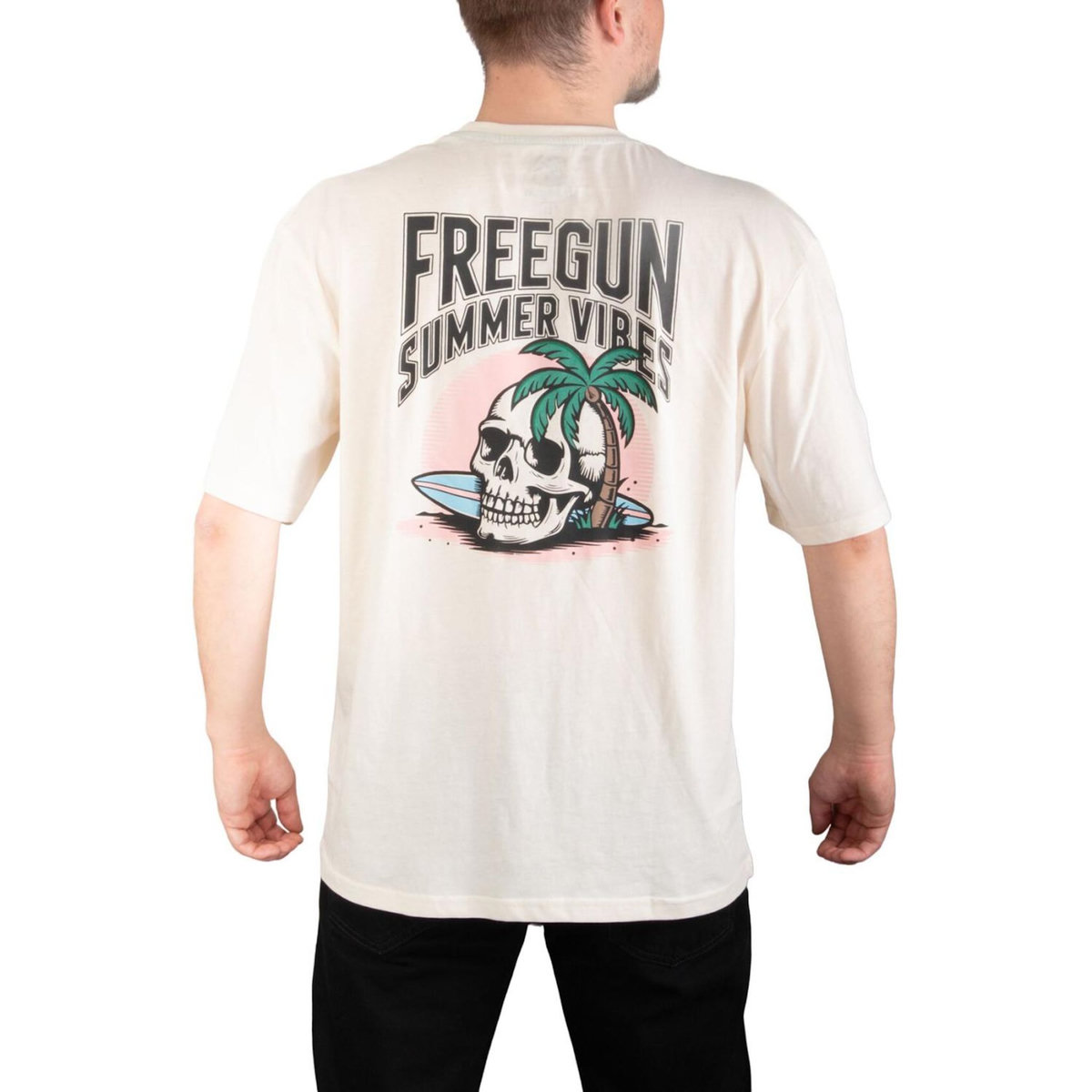 FREEGUN T-shirt homme en jersey 140GSM imprimé devant et dos Vibes
